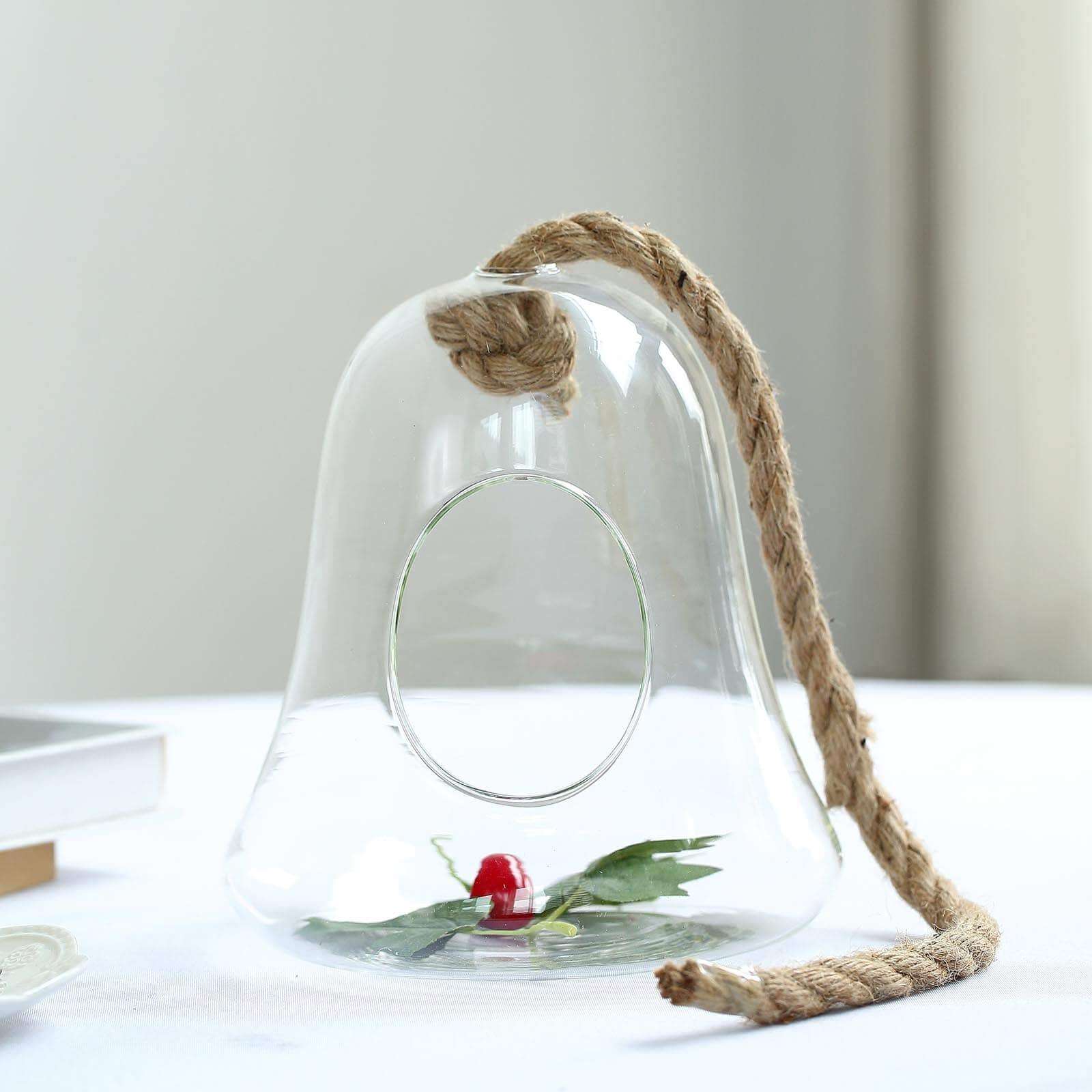 Glass Terrarium Hanging Bell Shaped Design 9" with Twine Rope - Free-Falling Planter for Air Plants & Decor - Image 7