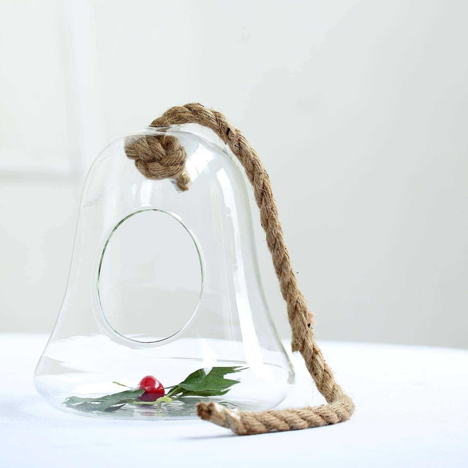 Glass Terrarium Hanging Bell Shaped Design 9" with Twine Rope - Free-Falling Planter for Air Plants & Decor - Image 8