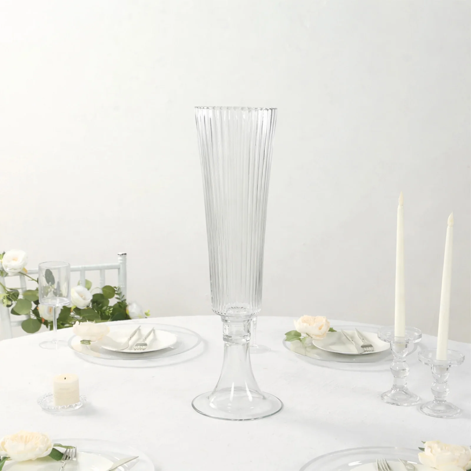 4-Pack Glass Trumpet Vases Ribbed Design 20" Clear - Heavy Duty Floral Wedding Centerpieces - Image 6