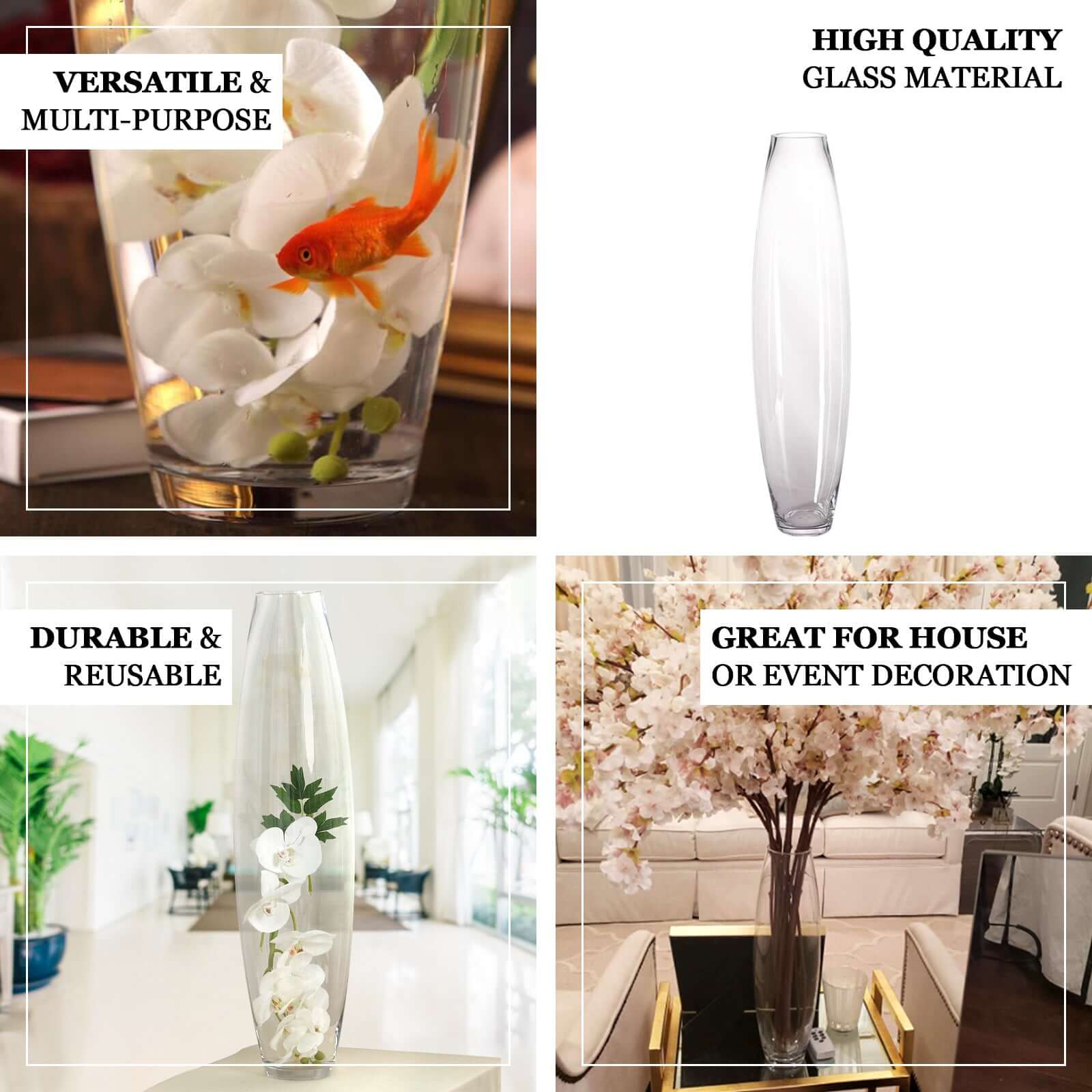 Glass Vase Heavy Duty Cylinder Design 31" Clear - Tapered Floral Centerpiece for Wedding Tables - Image 4