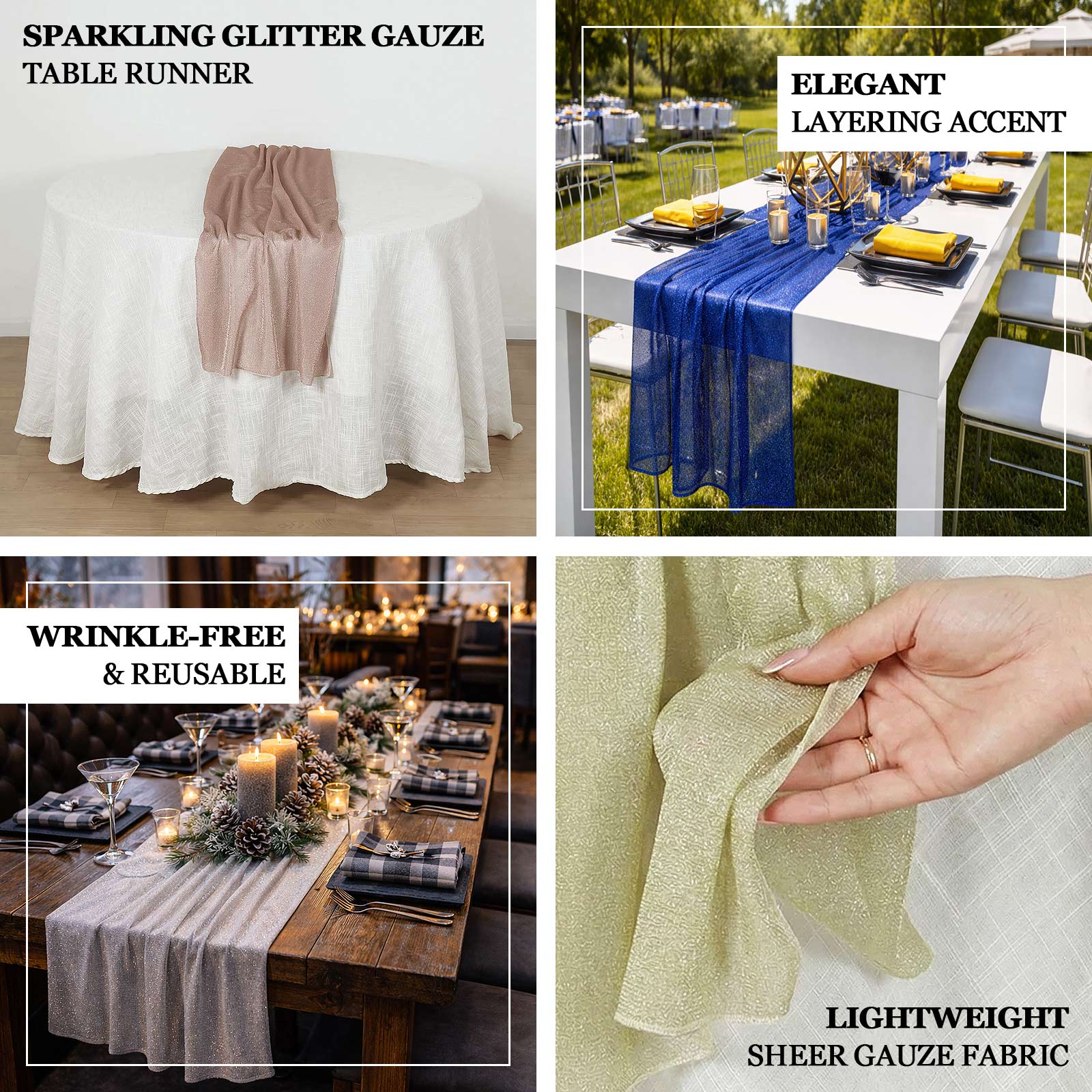 Glitter Gauze Table Runner 27"x120" Gold - Sparkling Reusable Wrinkle-Free Sheer Table Linen for Events - Image 3