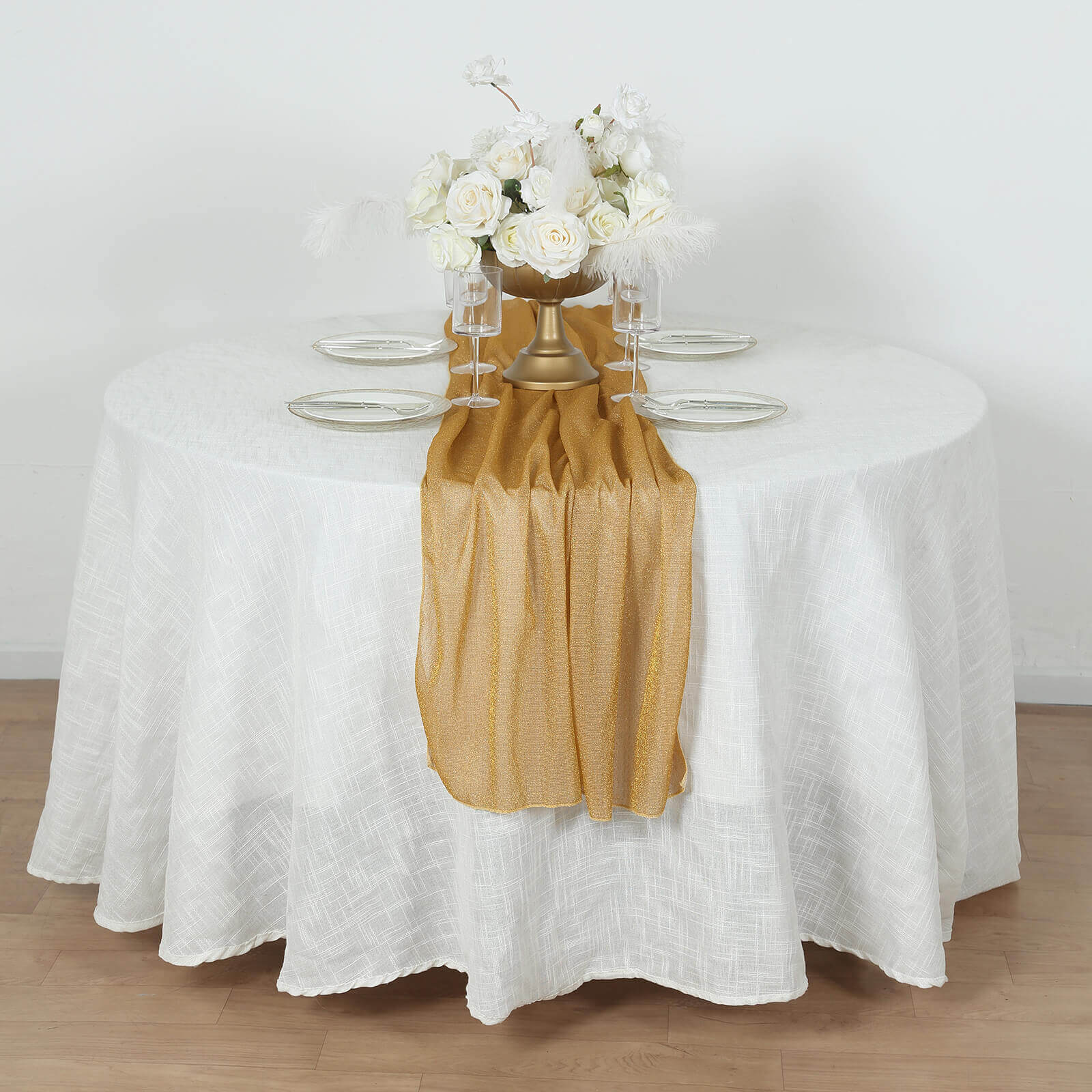 Glitter Gauze Table Runner 27"x120" Gold - Sparkling Reusable Wrinkle-Free Sheer Table Linen for Events - Image 5
