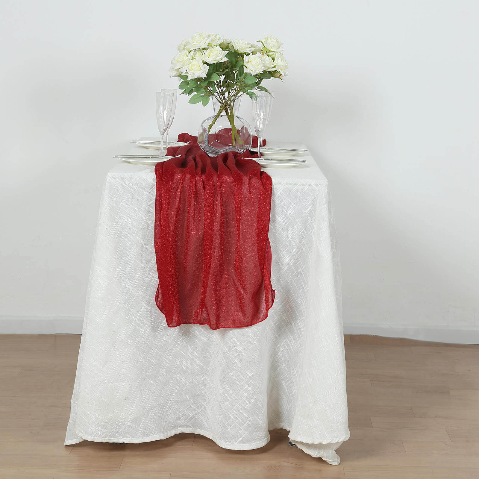 Glitter Gauze Table Runner 27"x120" Red - Sparkling Reusable Wrinkle-Free Sheer Table Linen - Image 11