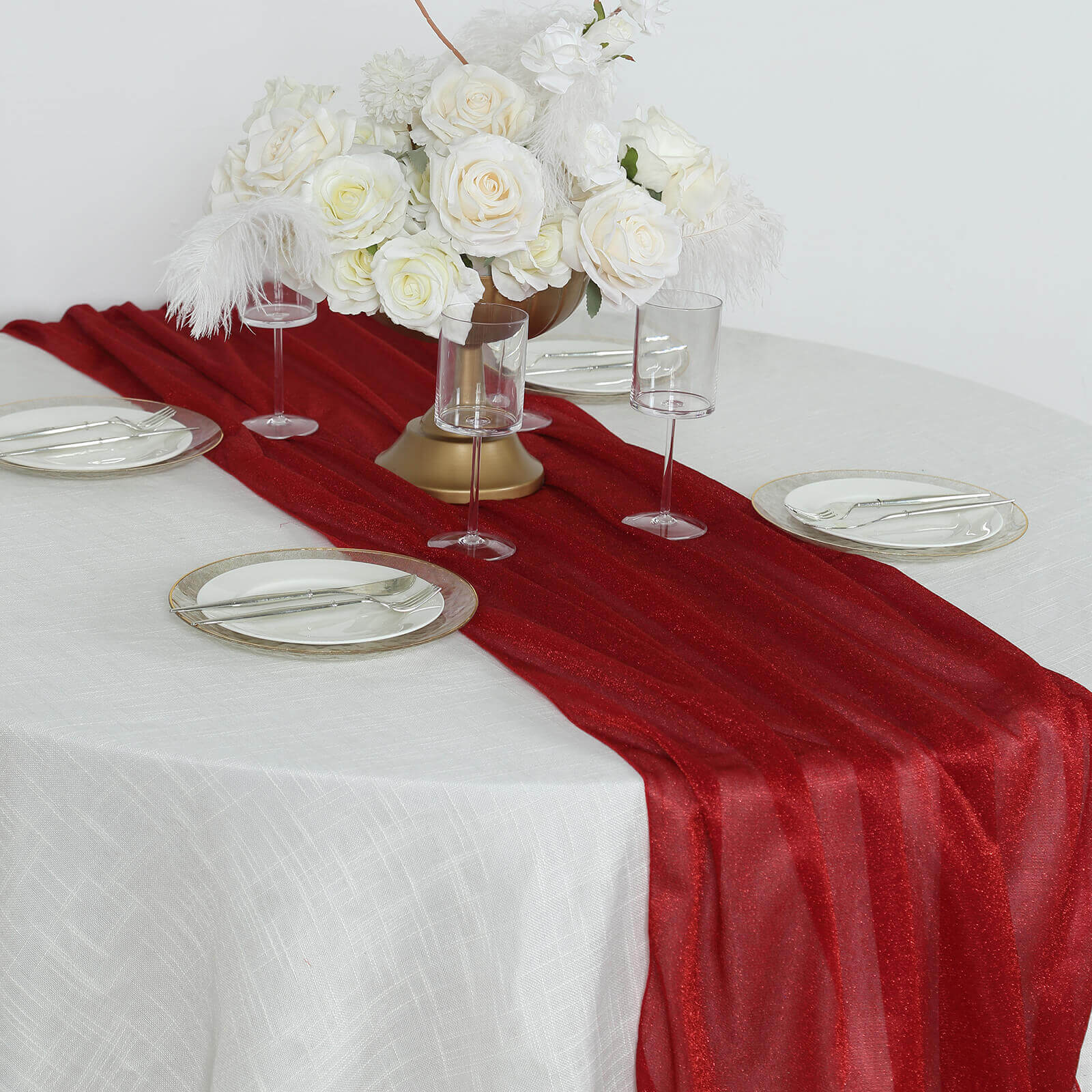 Glitter Gauze Table Runner 27"x120" Red - Sparkling Reusable Wrinkle-Free Sheer Table Linen - Image 2