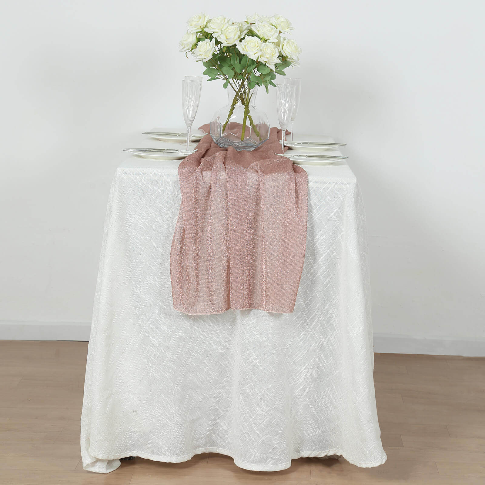 Glitter Gauze Table Runner 27"x120" Rose Gold - Sparkling Reusable Wrinkle-Free Sheer Table Linen - Image 11