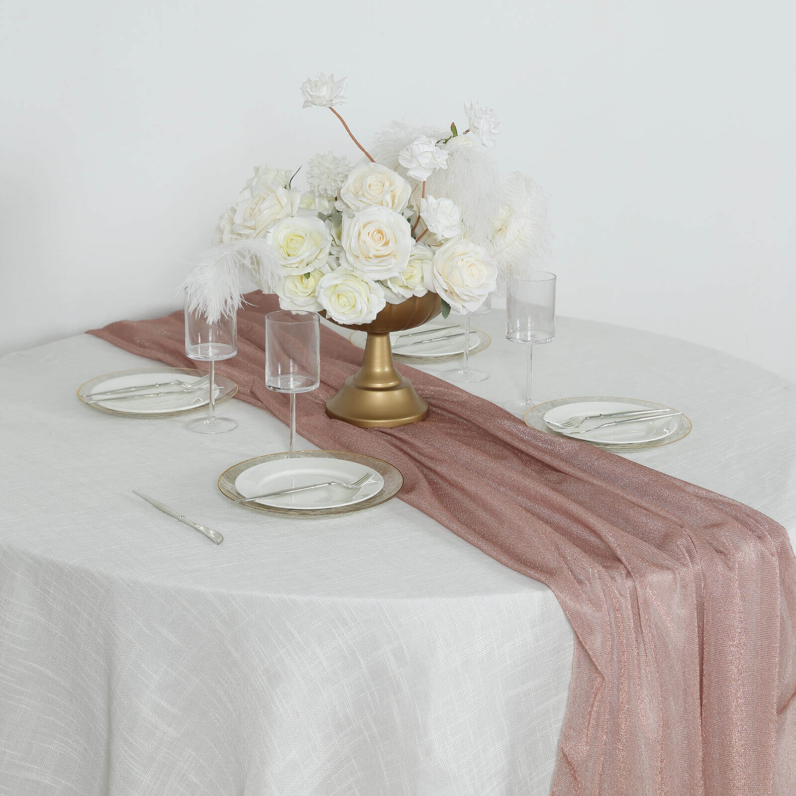 Glitter Gauze Table Runner 27"x120" Rose Gold - Sparkling Reusable Wrinkle-Free Sheer Table Linen - Image 2