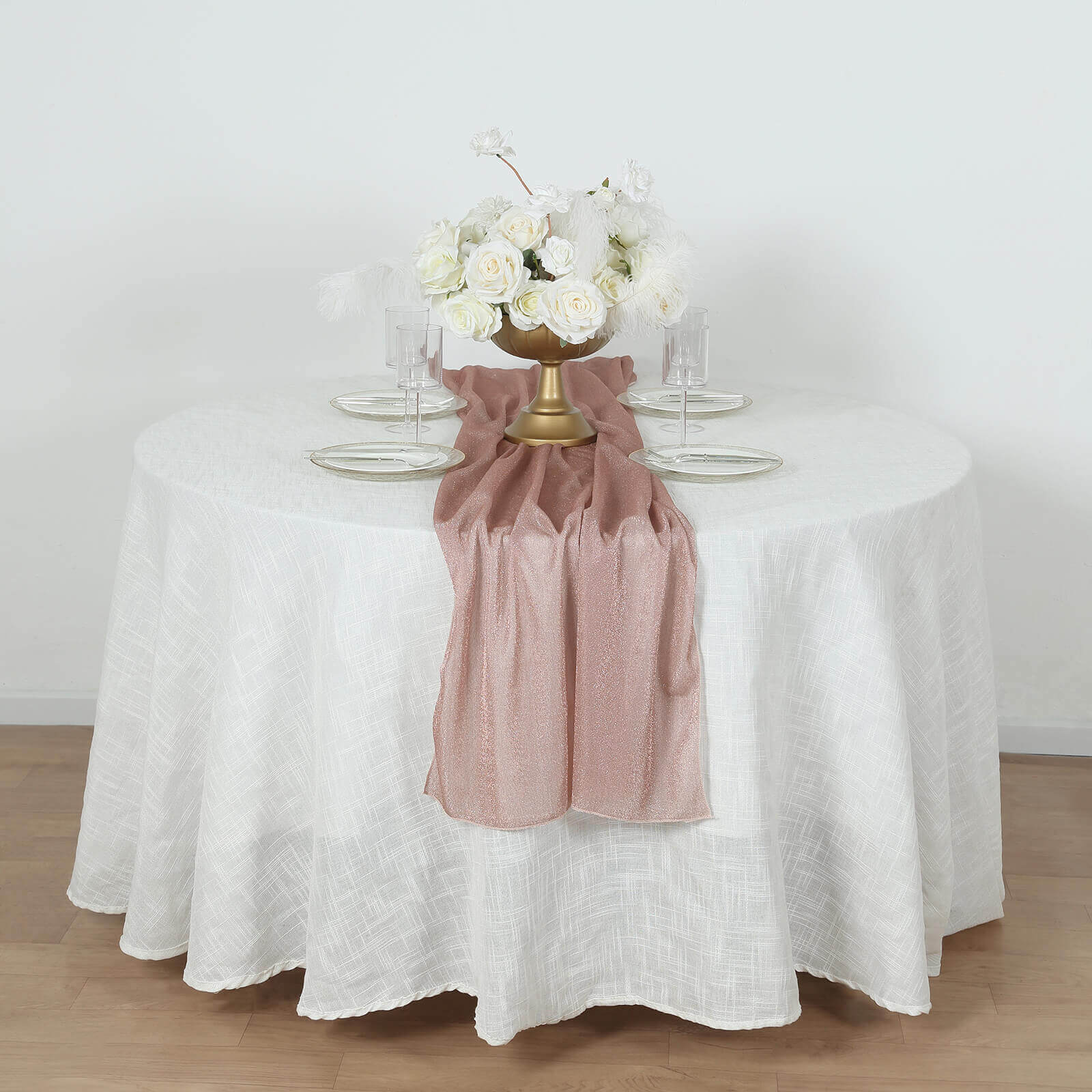 Glitter Gauze Table Runner 27"x120" Rose Gold - Sparkling Reusable Wrinkle-Free Sheer Table Linen - Image 6