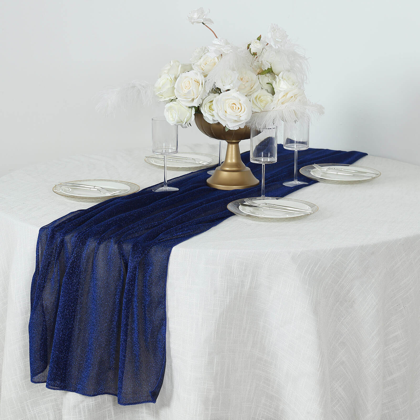 Glitter Gauze Table Runner 27"x120" Royal Blue - Sparkling Reusable Wrinkle-Free Sheer Table Linen - Image 7