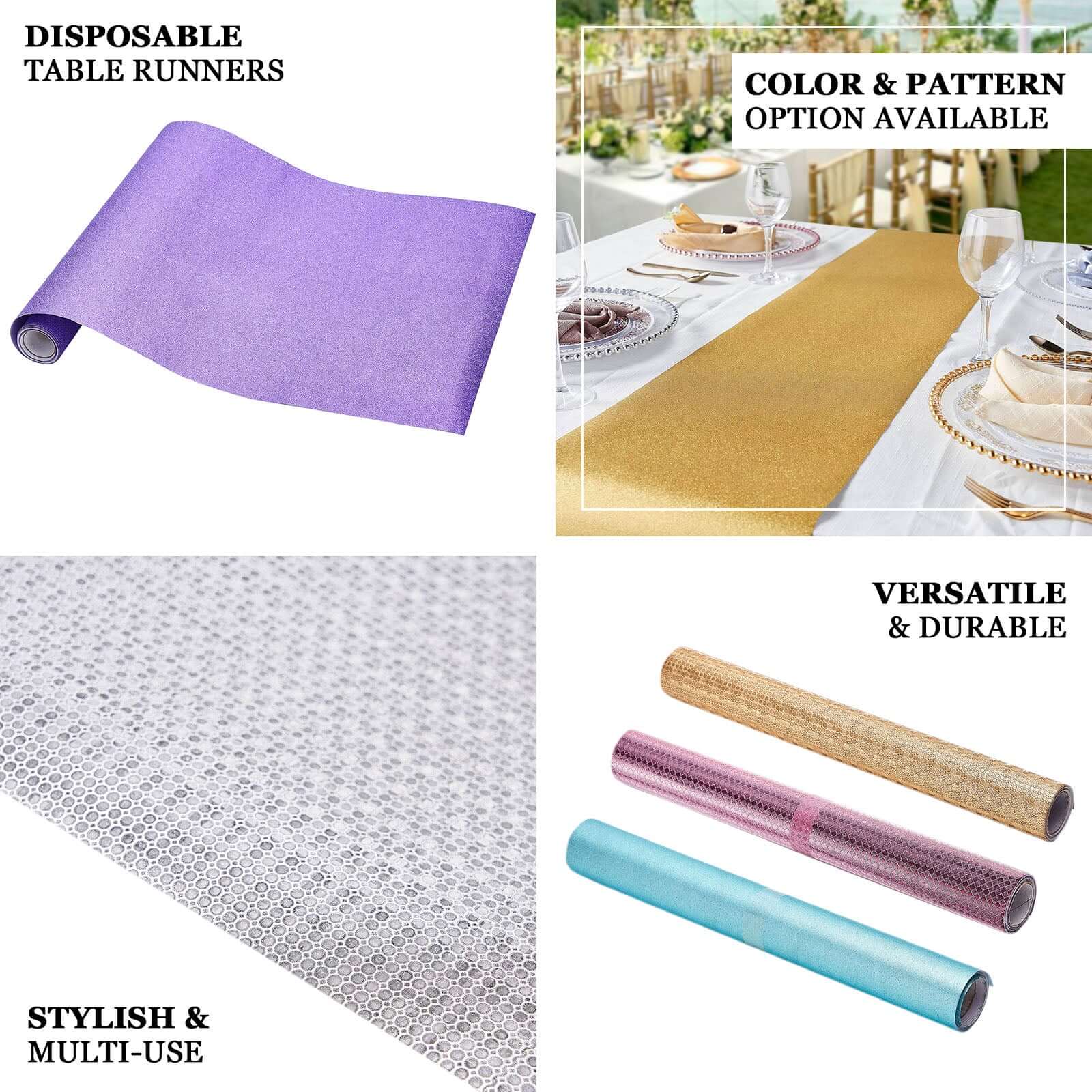 Glitter Paper Table Runner Roll 9ft Rose Gold Circle Pattern - Stylish Disposable Party Decor - Image 3