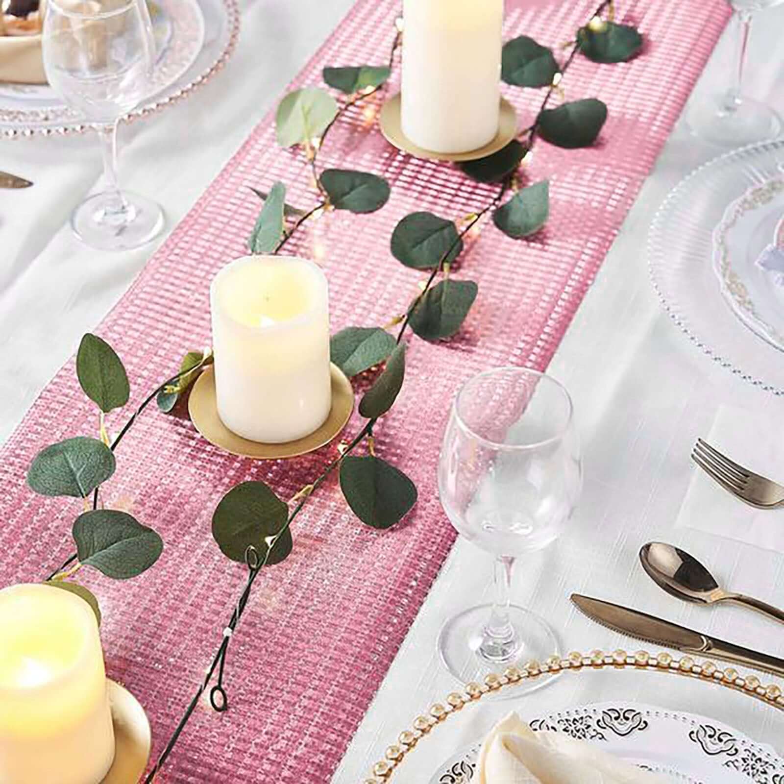 Glitter Paper Table Runner Roll 9ft Rose Gold Circle Pattern - Stylish Disposable Party Decor - Image 9
