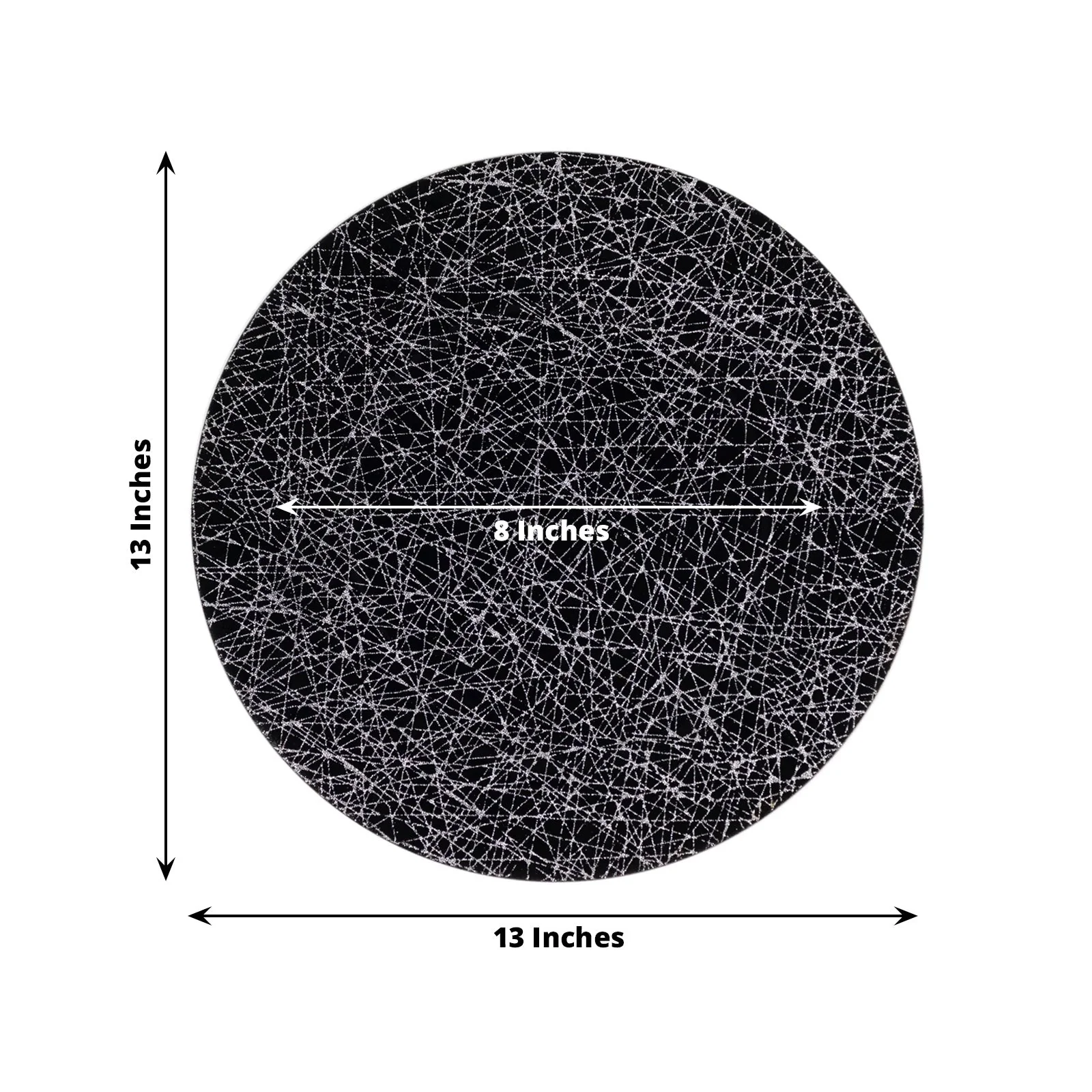 6-Pack Acrylic Charger Plates 13" Round Black with Glitter Silver Abstract Lines Pattern - Decorative Dinner Party Charger Tableware - Image 2