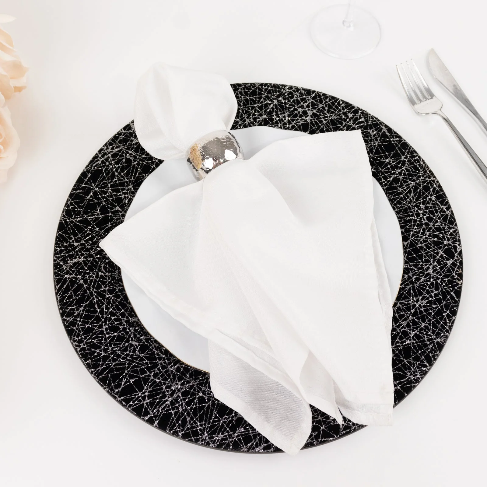 6-Pack Acrylic Charger Plates 13" Round Black with Glitter Silver Abstract Lines Pattern - Decorative Dinner Party Charger Tableware - Image 8