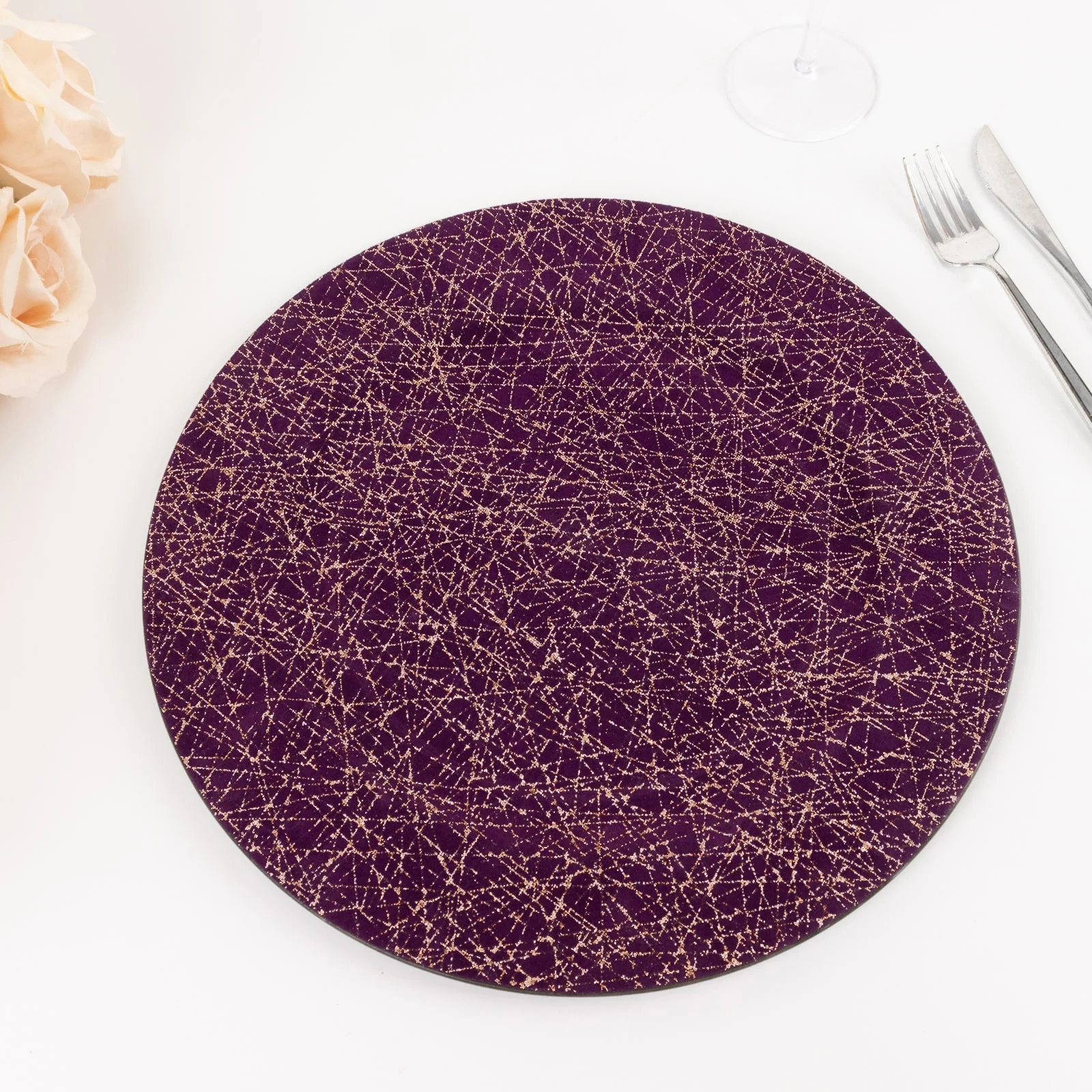 6-Pack Acrylic Charger Plates 13" Round Purple with Glitter Gold Abstract Lines Pattern - Decorative Dinner Party Charger Tableware - Image 4