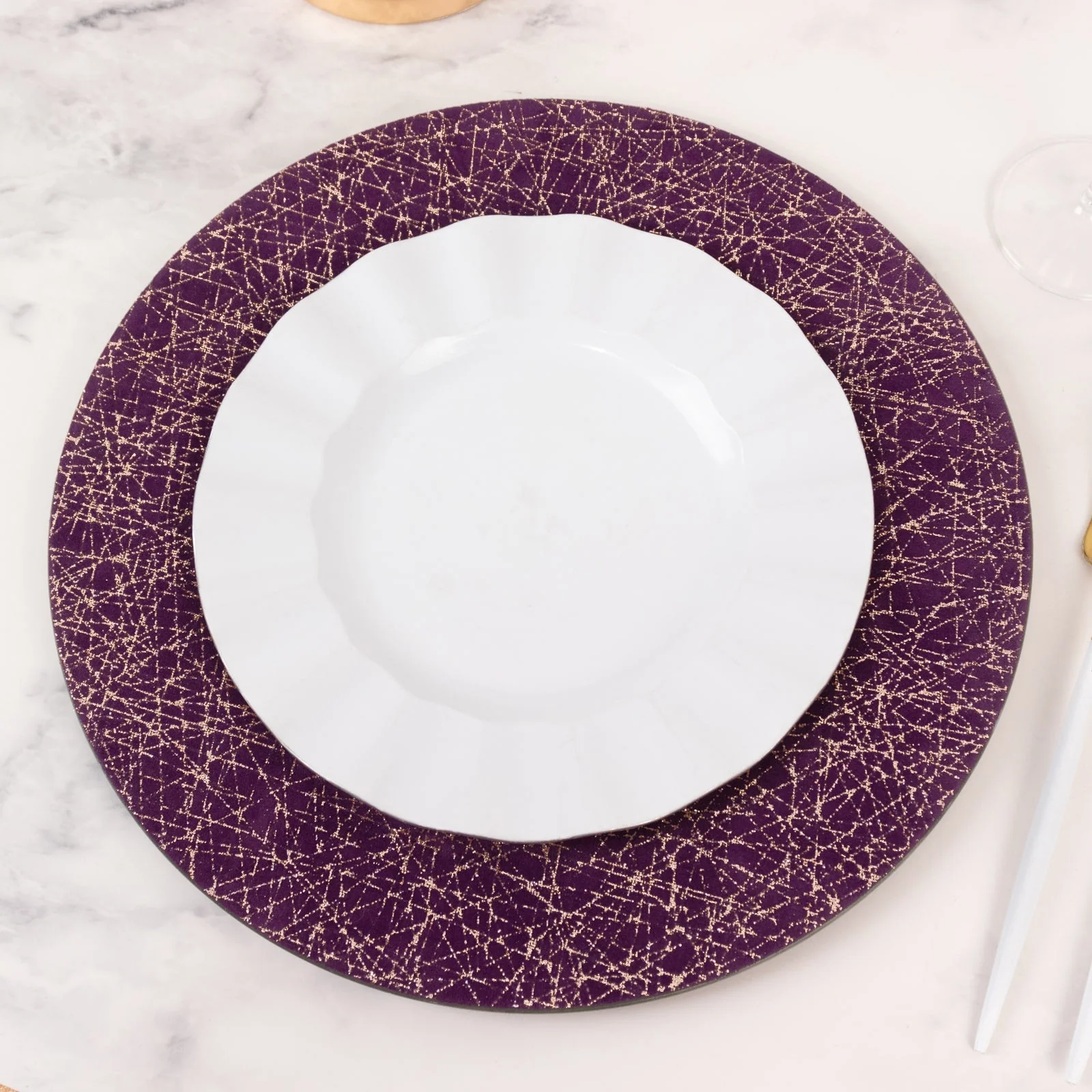 6-Pack Acrylic Charger Plates 13" Round Purple with Glitter Gold Abstract Lines Pattern - Decorative Dinner Party Charger Tableware - Image 7