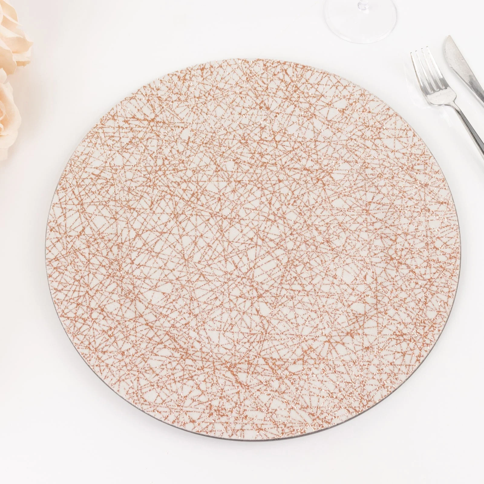 6-Pack Acrylic Charger Plates 13" Round Rose Gold with Glitter Abstract Lines Pattern - Decorative Dinner Party Charger Tableware - Image 4