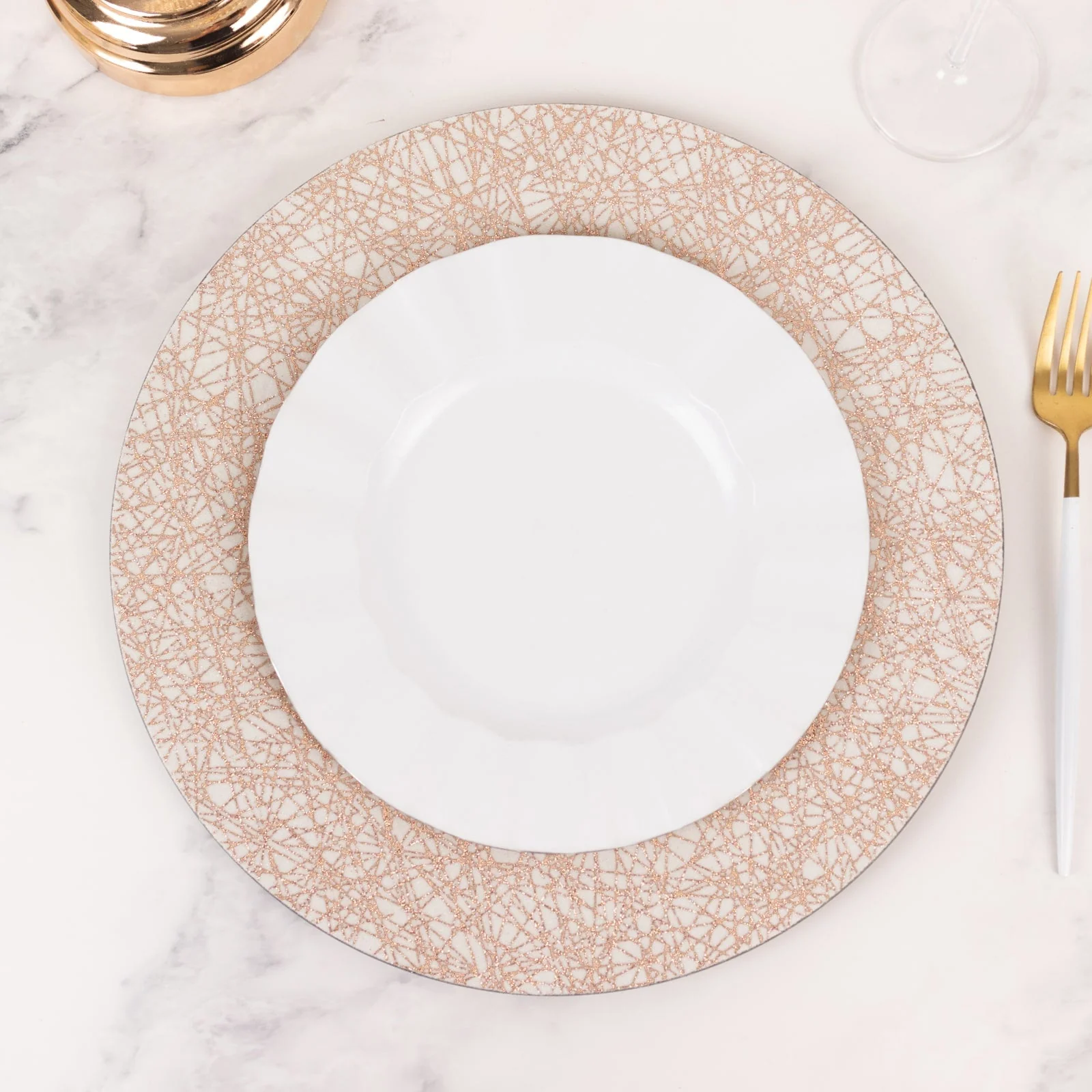 6-Pack Acrylic Charger Plates 13" Round Rose Gold with Glitter Abstract Lines Pattern - Decorative Dinner Party Charger Tableware - Image 7
