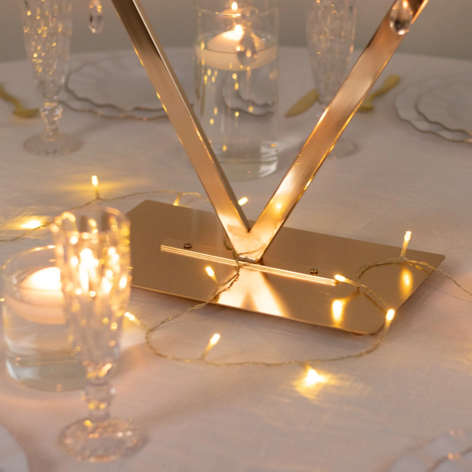 Gold Grand Table Centerpiece with Candle Holders, Diamond Frame 6-Arm Acrylic Candelabra Wedding Table Centerpiece - 45" - Image 5