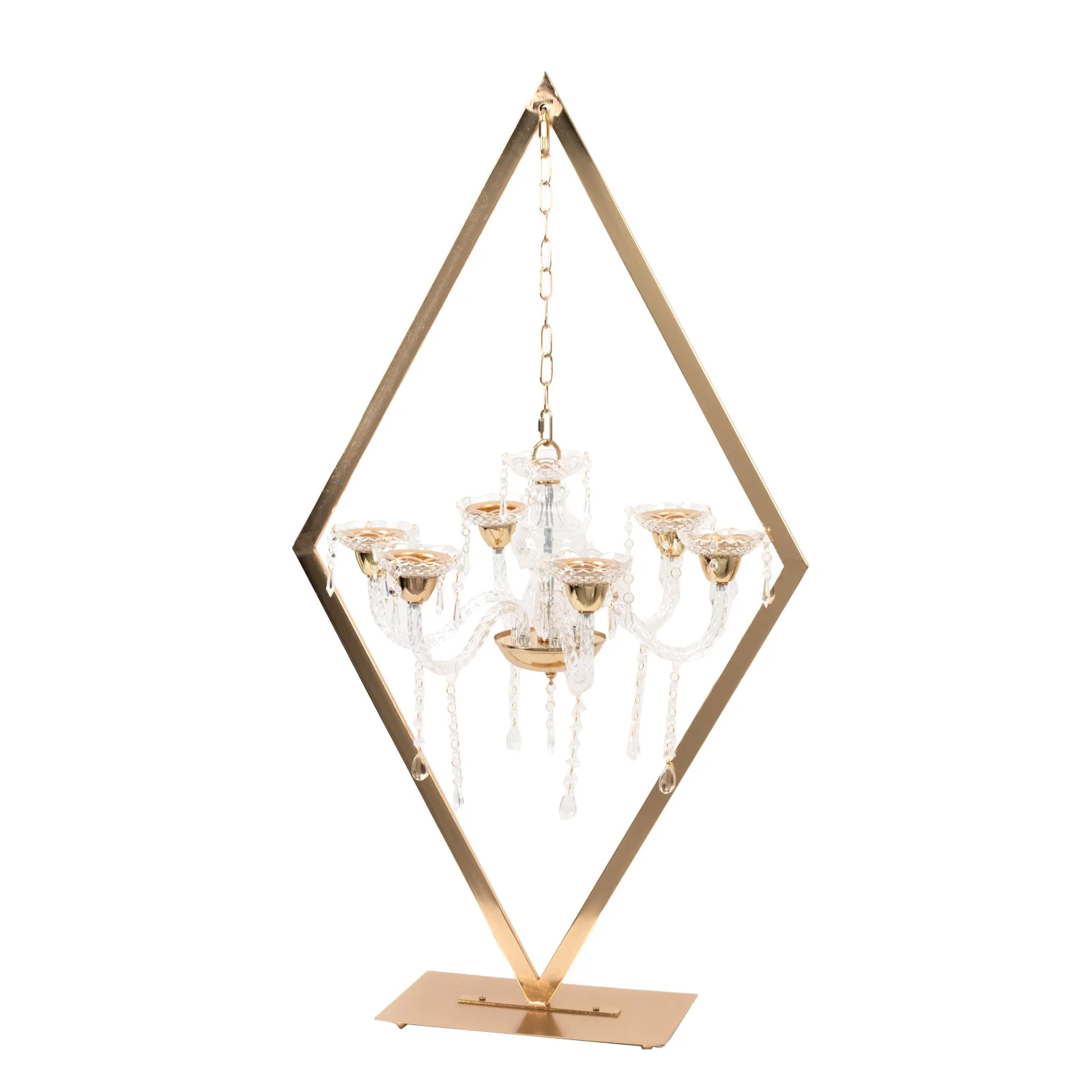 Gold Grand Table Centerpiece with Candle Holders, Diamond Frame 6-Arm Acrylic Candelabra Wedding Table Centerpiece - 45" - Image 6