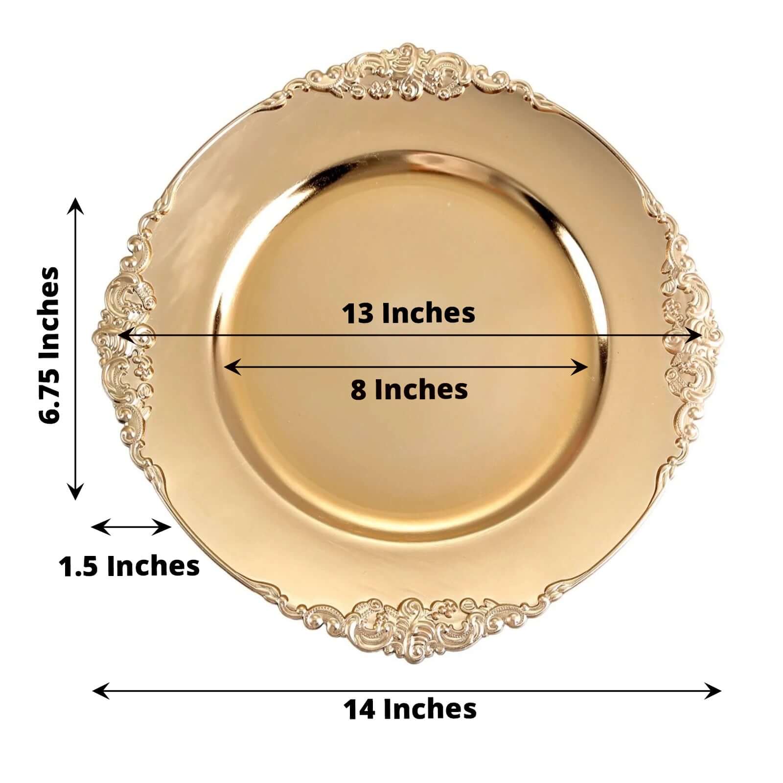 6-Pack Acrylic Charger Plates 13" Round Gold Embossed Baroque Rim - Antique Decorative Dinner Party Charger Tableware - Image 2