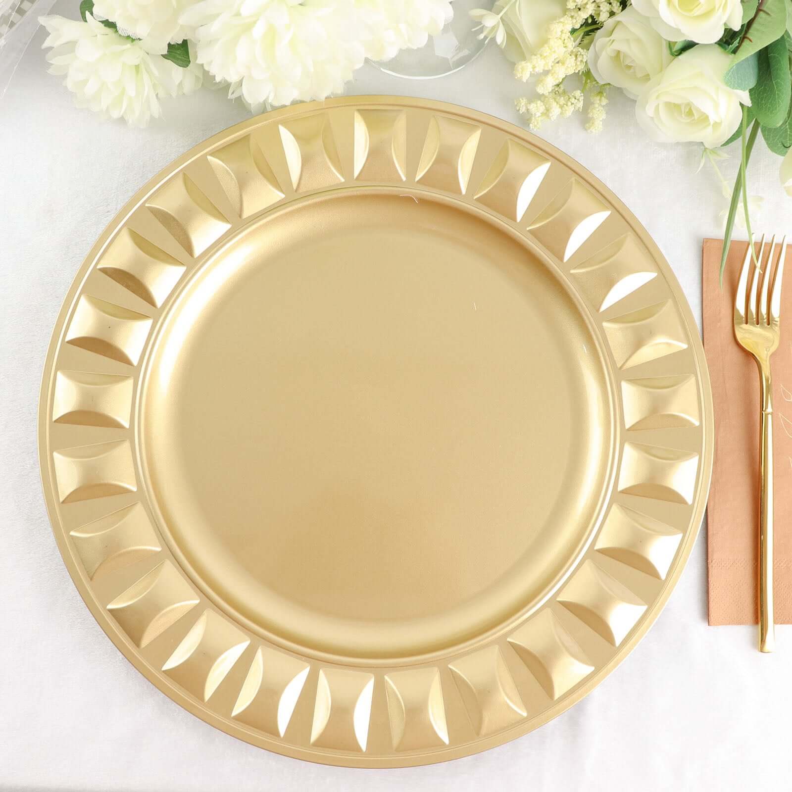 6-Pack Plastic Charger Plates 13" Round Gold Bejeweled Rim - Dinner Charger Tableware - Image 11