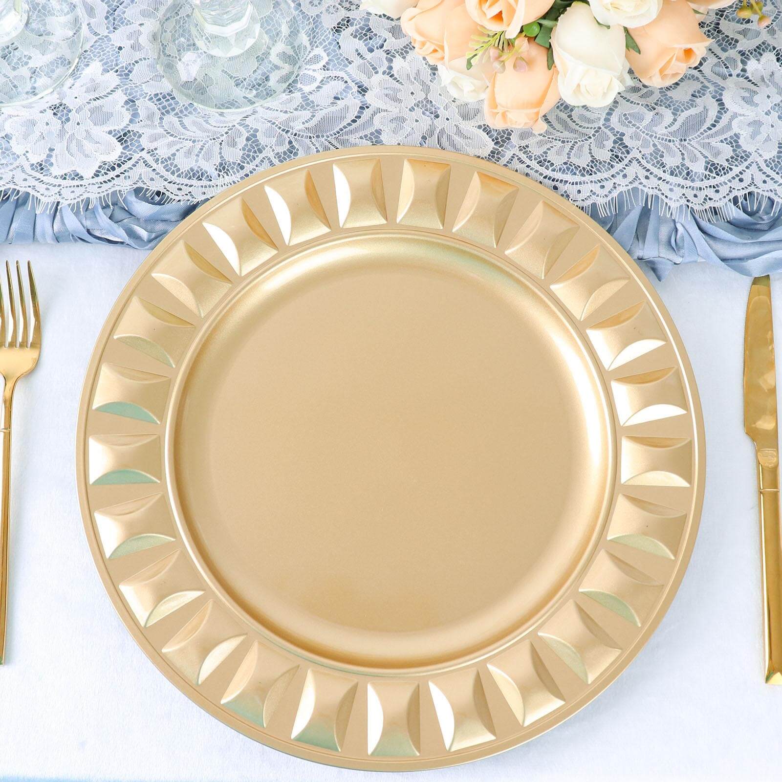 6-Pack Plastic Charger Plates 13" Round Gold Bejeweled Rim - Dinner Charger Tableware - Image 5