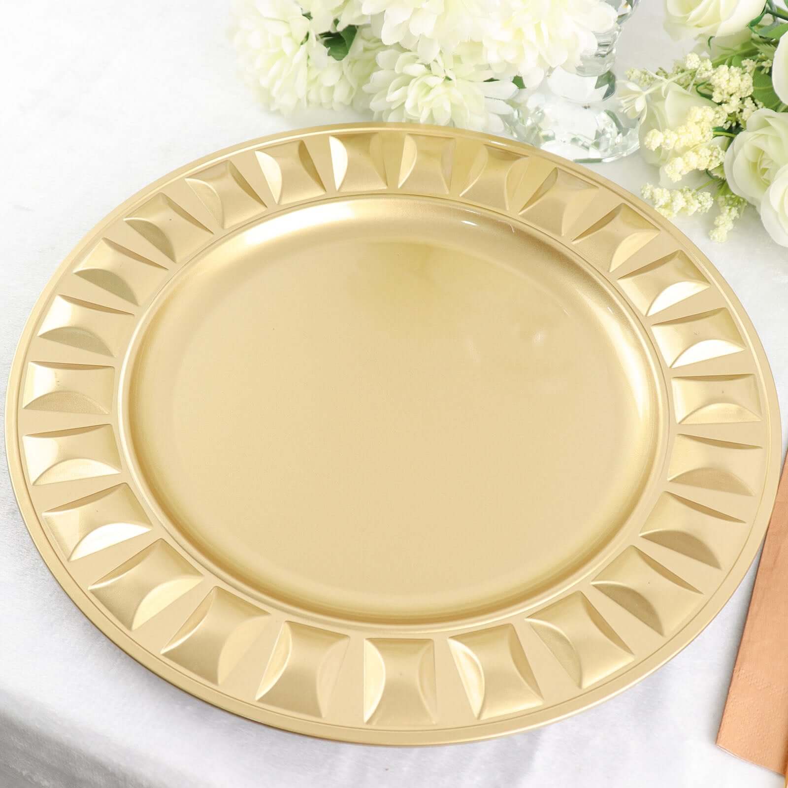 6-Pack Plastic Charger Plates 13" Round Gold Bejeweled Rim - Dinner Charger Tableware - Image 7