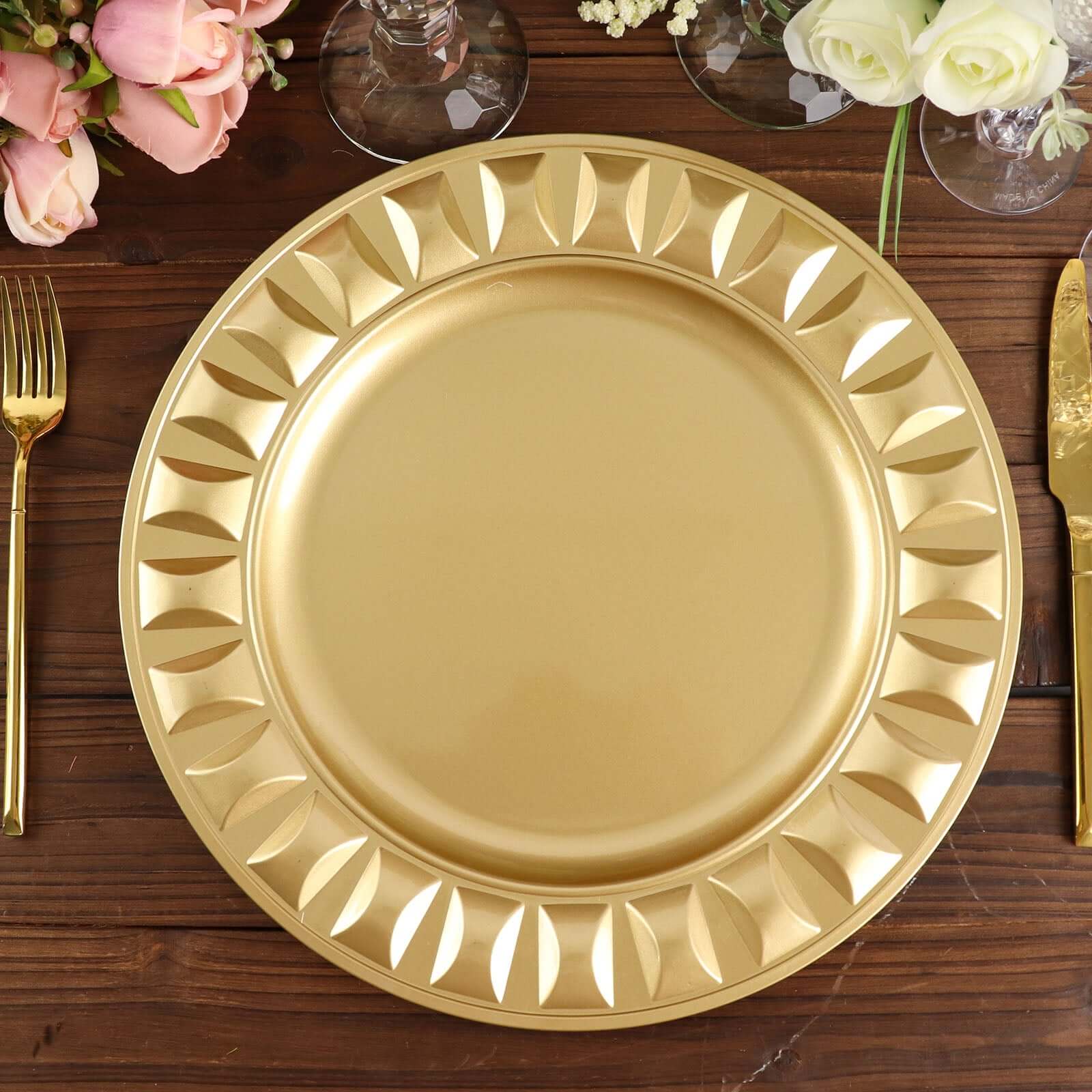 6-Pack Plastic Charger Plates 13" Round Gold Bejeweled Rim - Dinner Charger Tableware - Image 9