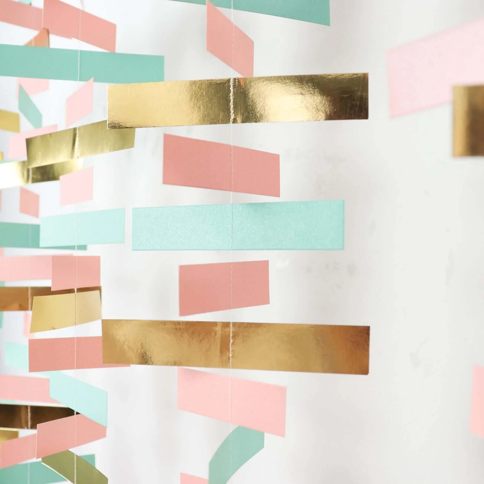 Gold, Blush and Turquoise Confetti-Like Paper Party Garland Streamer, Hanging Backdrop Decoration 6.5ft - Image 14