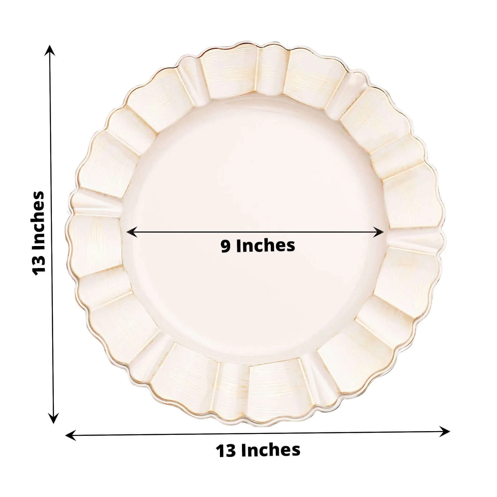 6-Pack Acrylic Plastic Charger Plates 13" Round Beige with Gold Brushed Wavy Scalloped Rim - Dinner Charger Tableware - Image 3