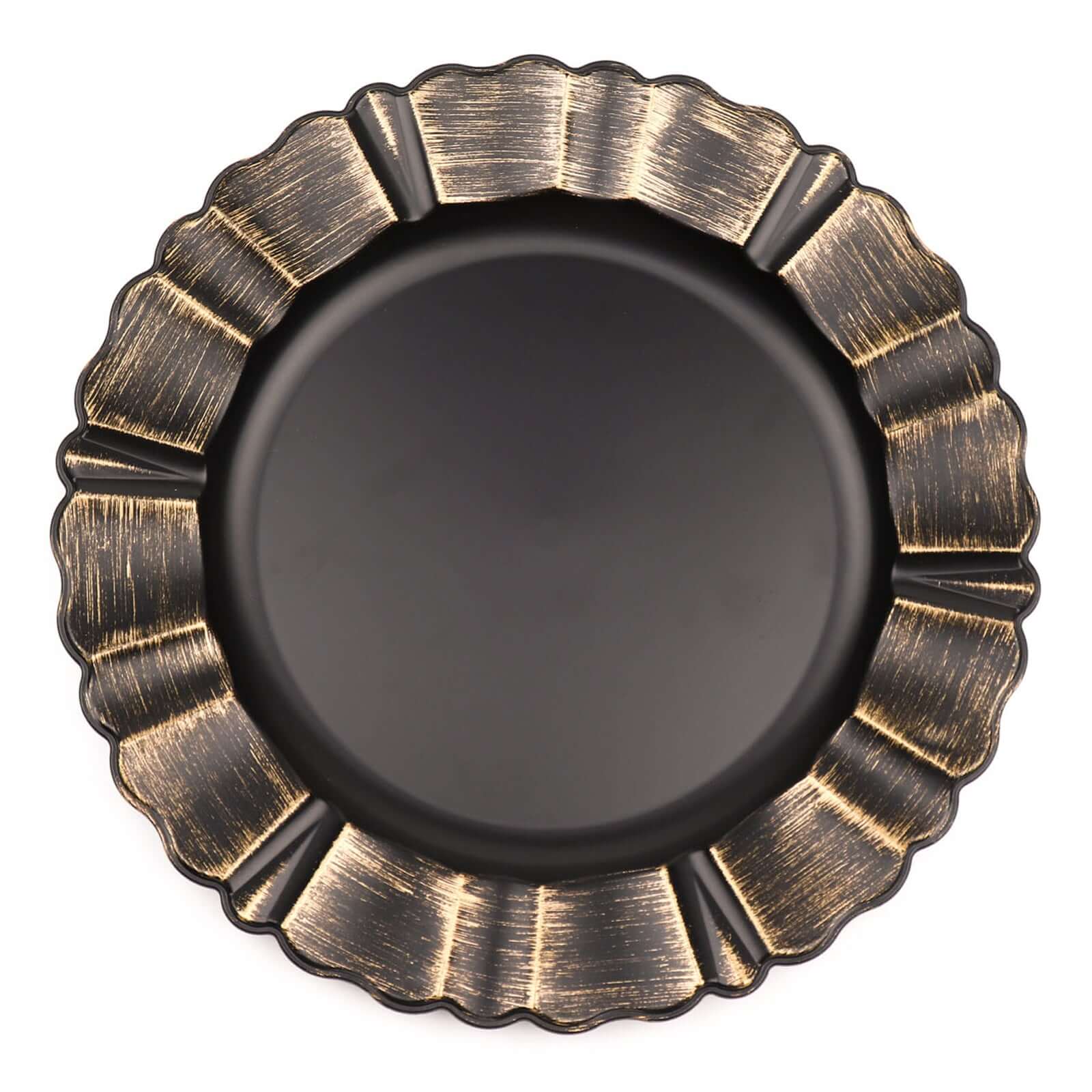 6-Pack Acrylic Plastic Charger Plates 13" Round Matte Black with Gold Brushed Wavy Scalloped Rim - Dinner Charger Tableware - Image 8