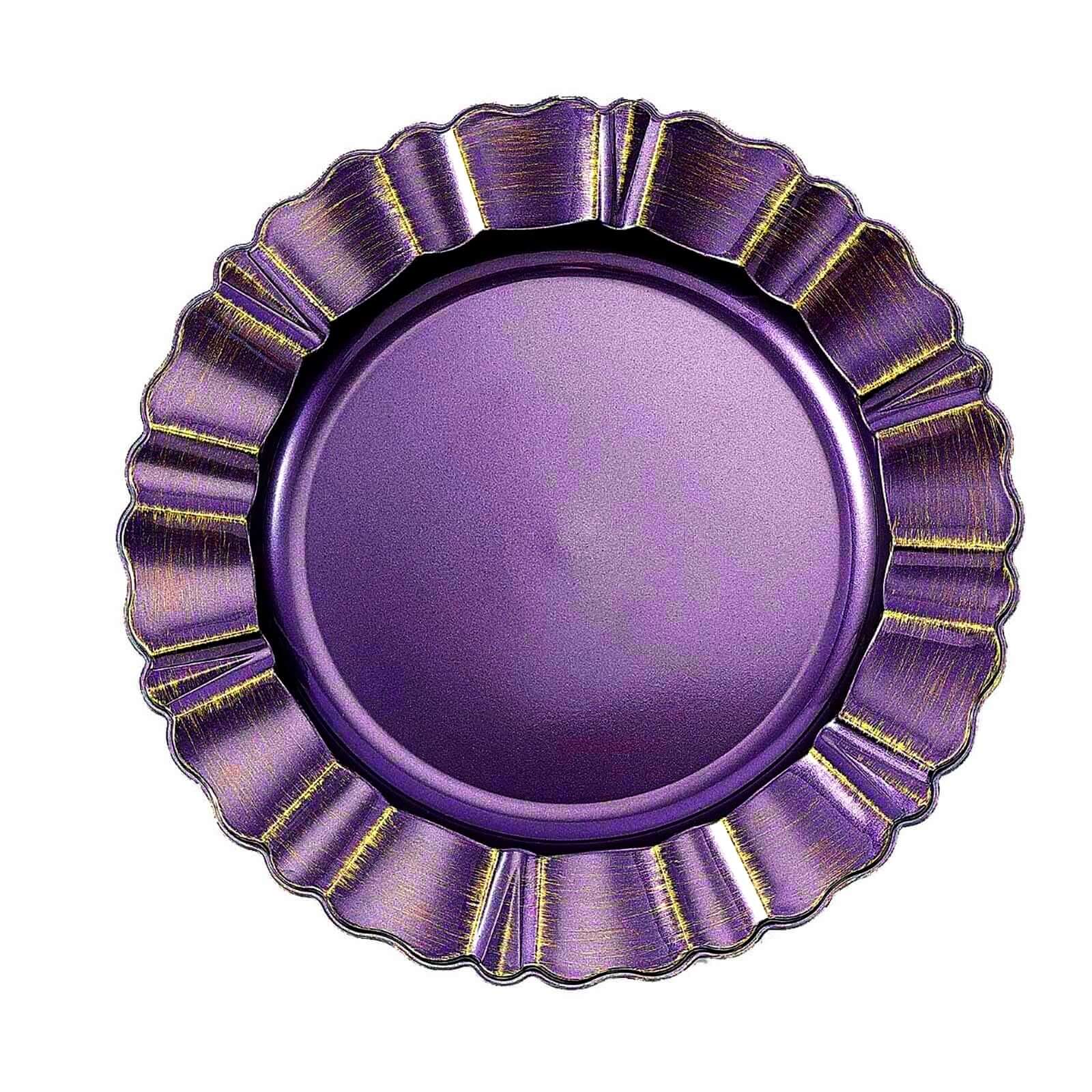 6-Pack Acrylic Plastic Charger Plates 13" Round Purple with Gold Brushed Wavy Scalloped Rim - Dinner Charger Tableware - Image 6