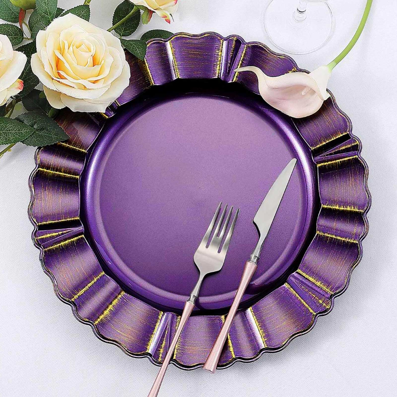 6-Pack Acrylic Plastic Charger Plates 13" Round Purple with Gold Brushed Wavy Scalloped Rim - Dinner Charger Tableware - Image 8