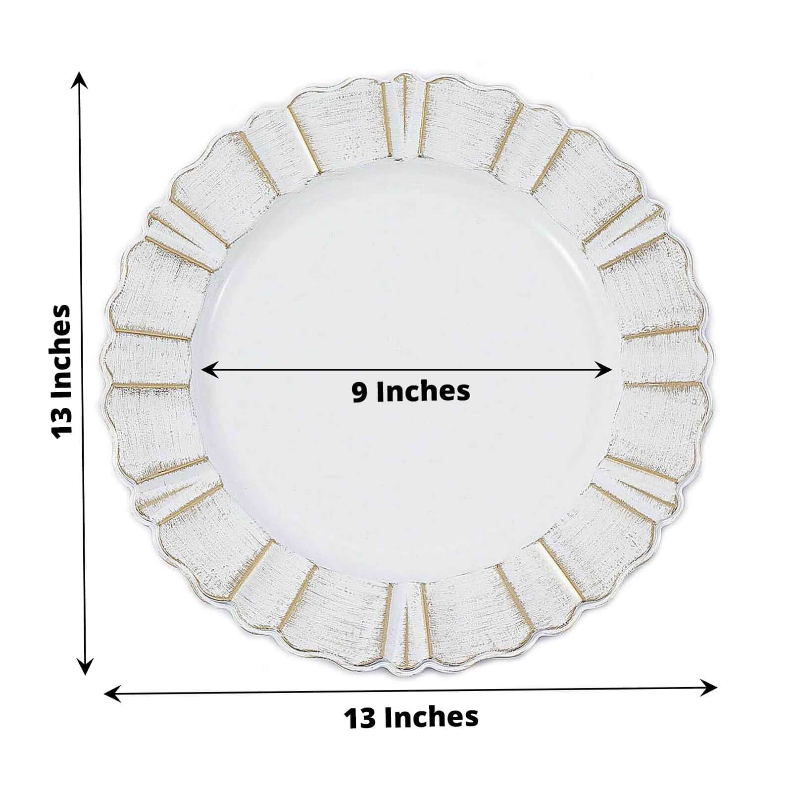6-Pack Acrylic Plastic Charger Plates 13" Round White with Gold Brushed Wavy Scalloped Rim - Decorative Dinner Party Charger Tableware - Image 3