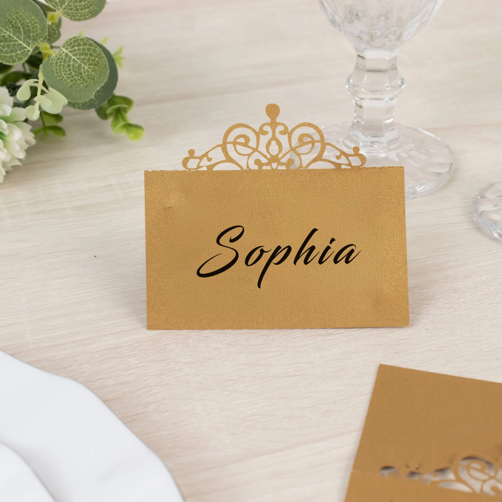 50-Pack Gold Place Cards for Seating with Laser Cut Crown Design – Printable Reservation Self Standing Cards - 2"x4" - Image 4