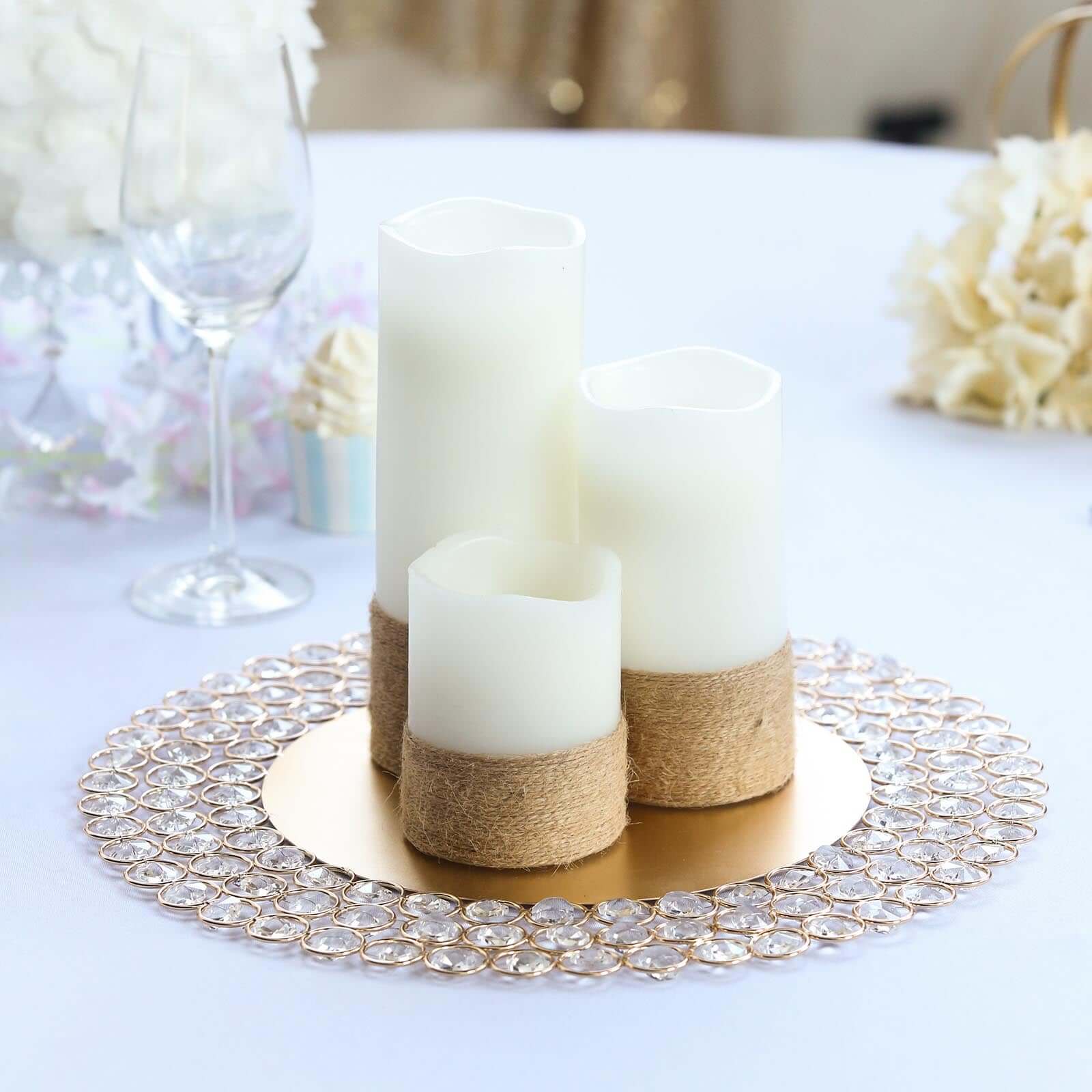 Wired Metal Charger Plate 14" Round Gold with Acrylic Crystal Beads - Glamorous Decorative Dinner Charger Tableware - Image 8