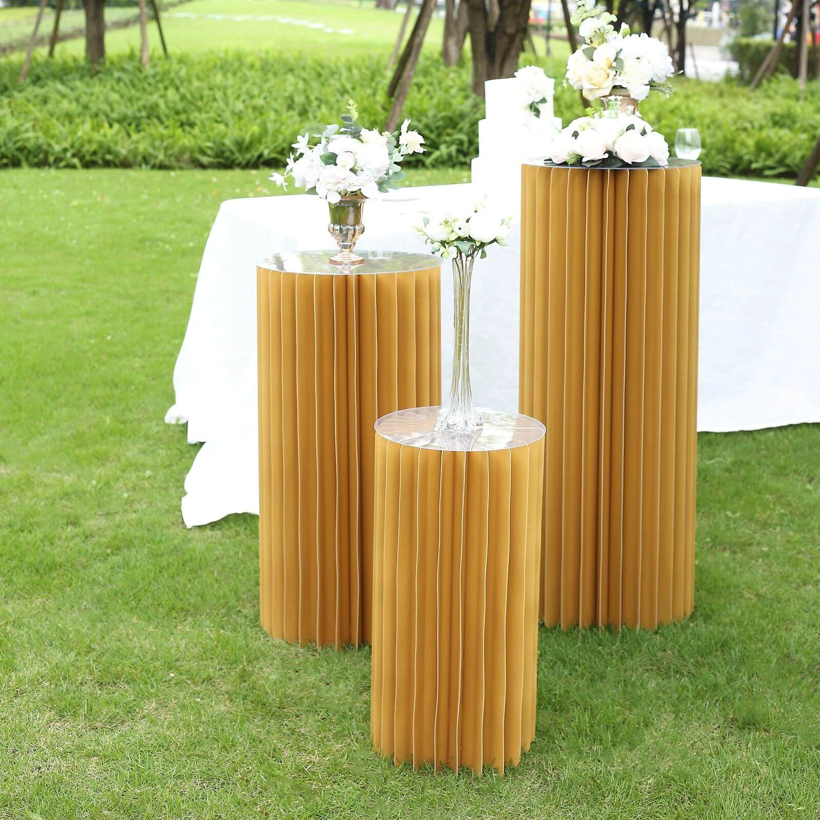Gold Cylinder Pillar Pedestal Stand, Display Column Stand With Top Plate 24" - Image 2