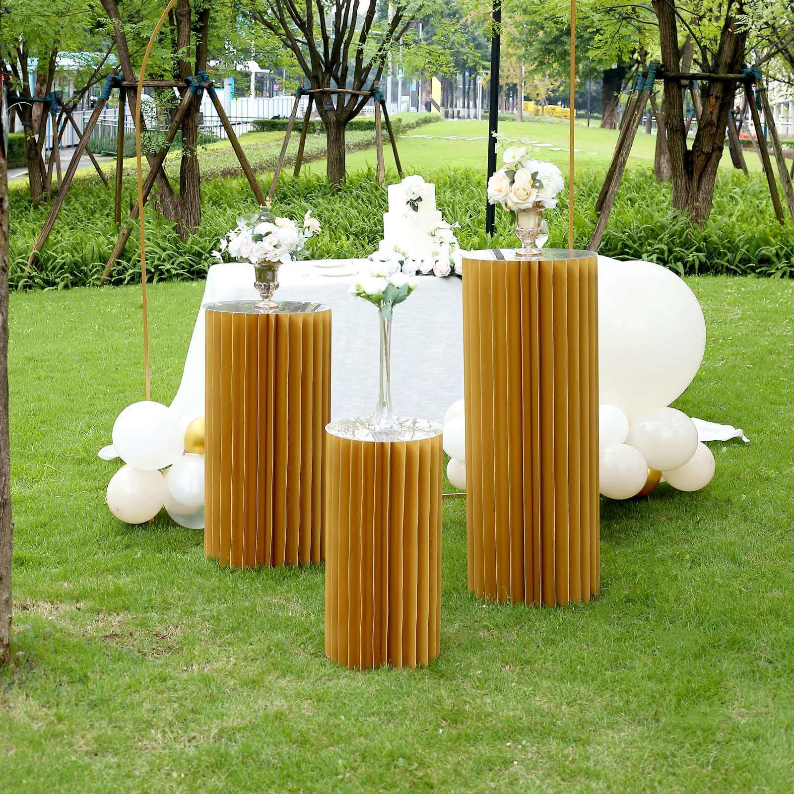 Gold Cylinder Pillar Pedestal Stand, Display Column Stand With Top Plate 24" - Image 8