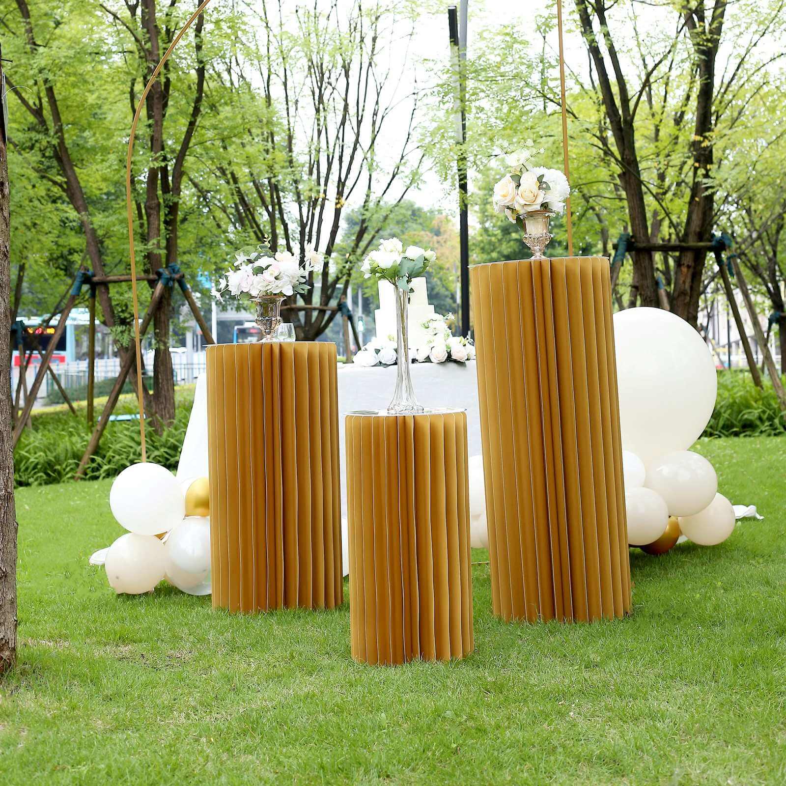Gold Cylinder Pillar Pedestal Stand, Display Column Stand With Top Plate 32" - Image 11
