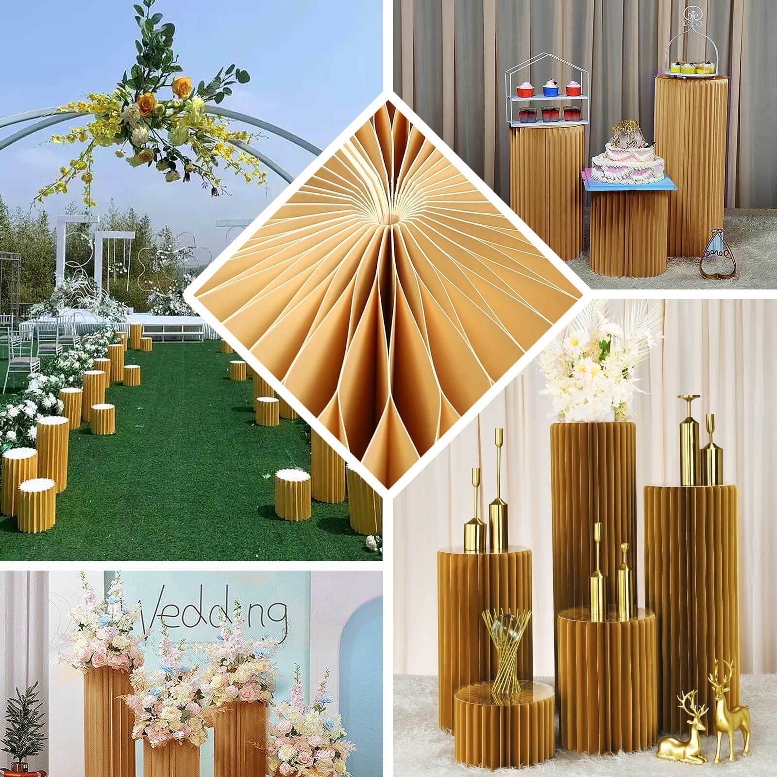 Gold Cylinder Pillar Pedestal Stand, Display Column Stand With Top Plate 40" - Image 5