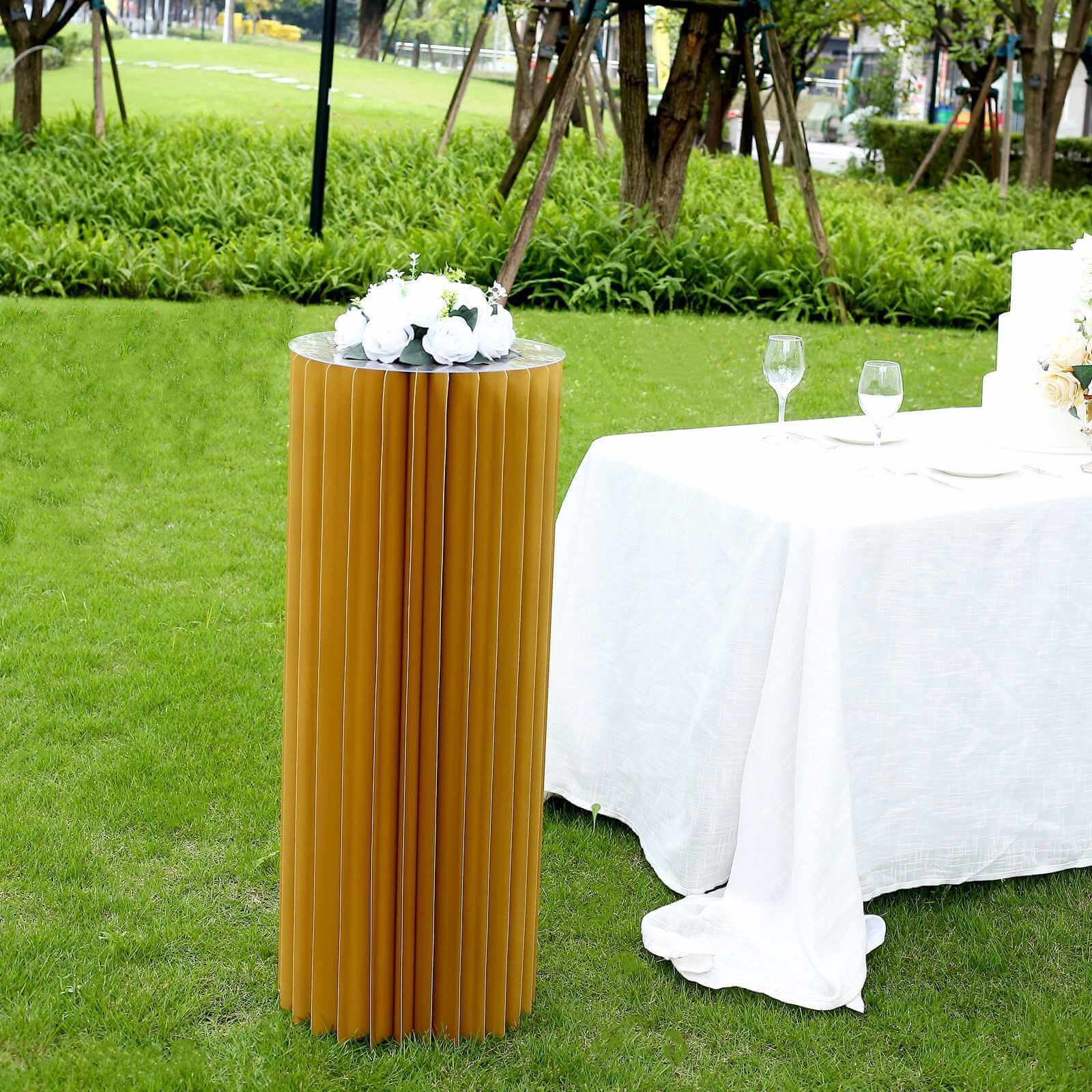 Gold Cylinder Pillar Pedestal Stand, Display Column Stand With Top Plate 40" - Image 6