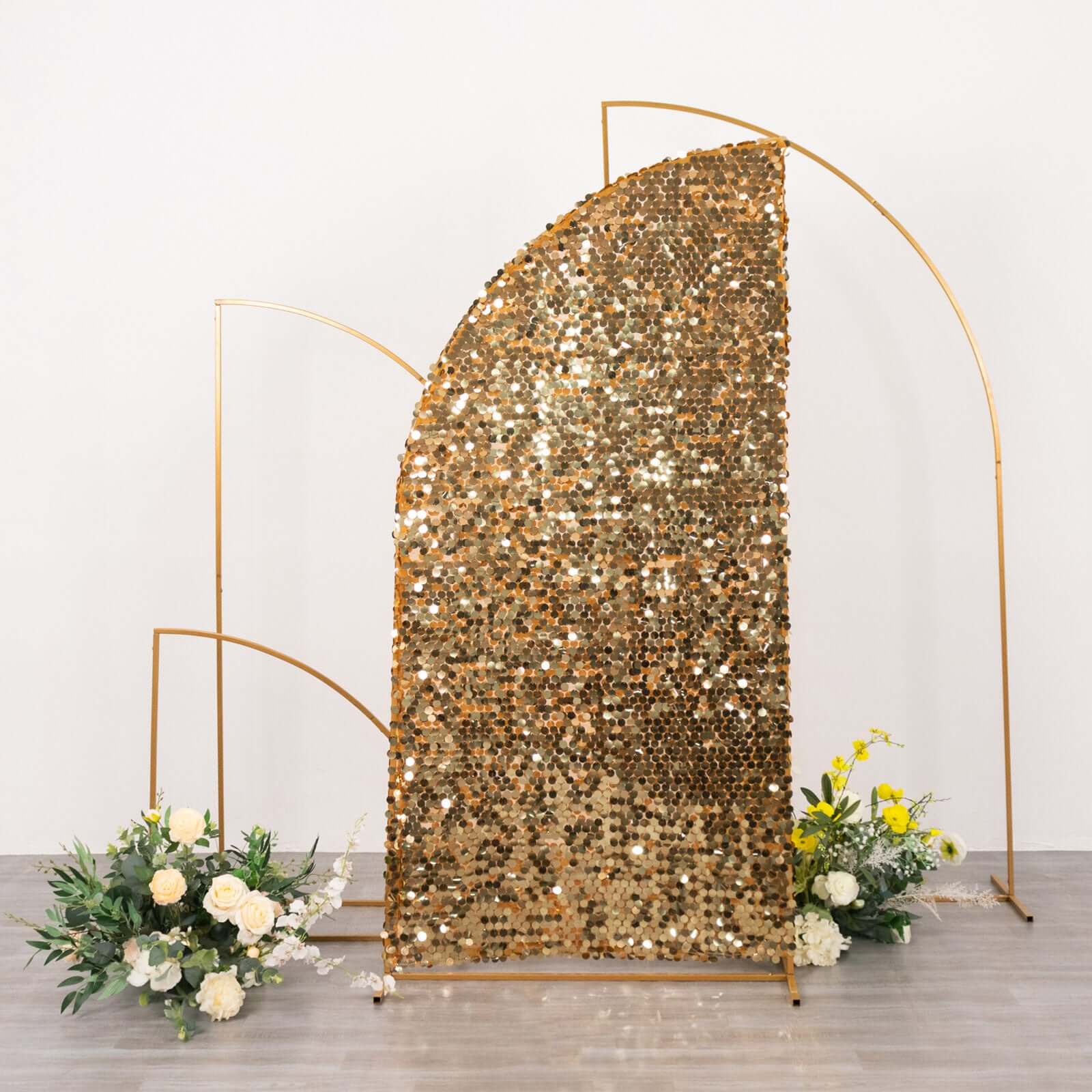 Gold Double Sided Big Payette Sequin Chiara Backdrop Stand Cover For Half Moon Wedding Arch 6ft - Image 4
