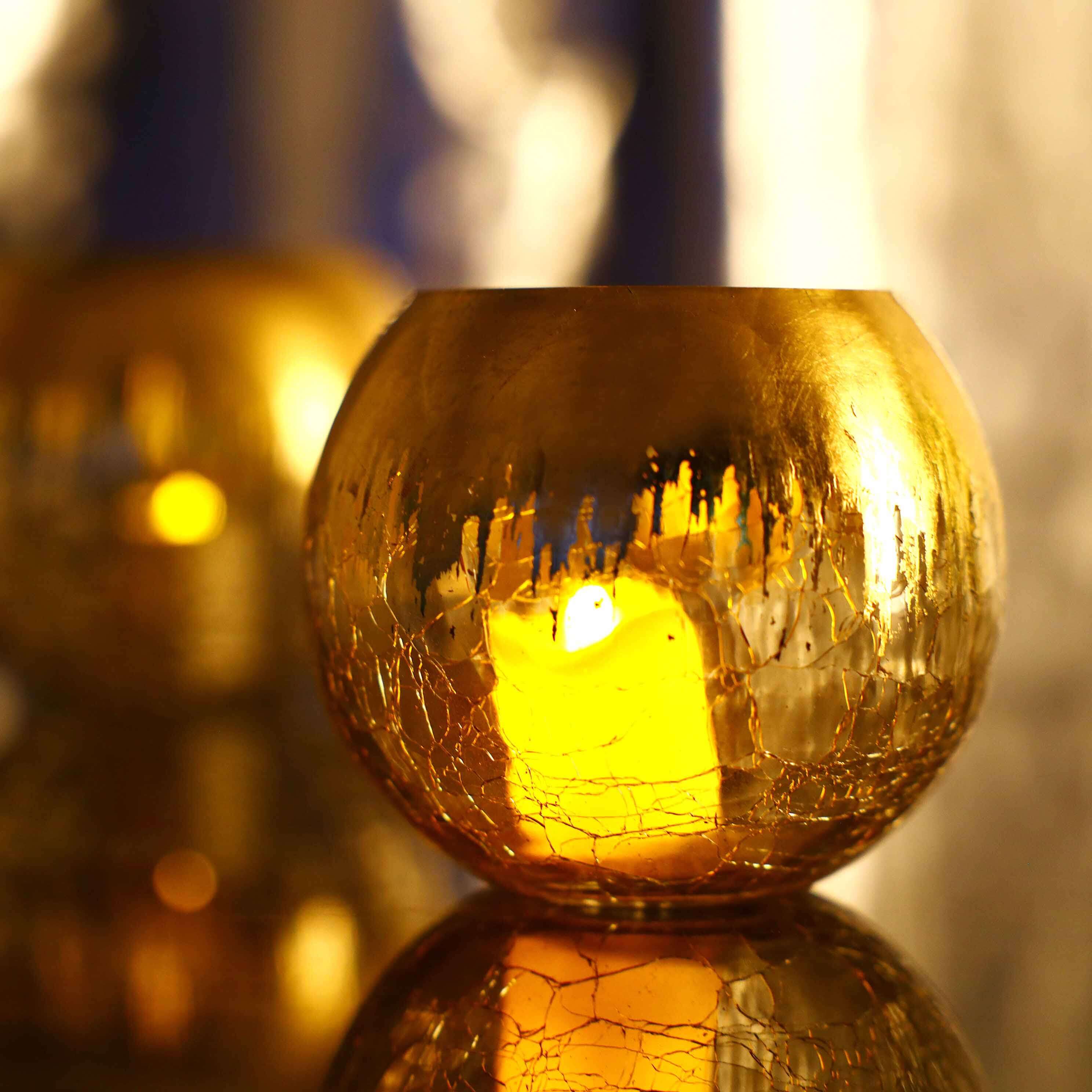 Gold Foiled Glass Bud Vase Crackle Bubble Bowl 4" - Round Table Centerpiece for Floral Arrangements - Image 6