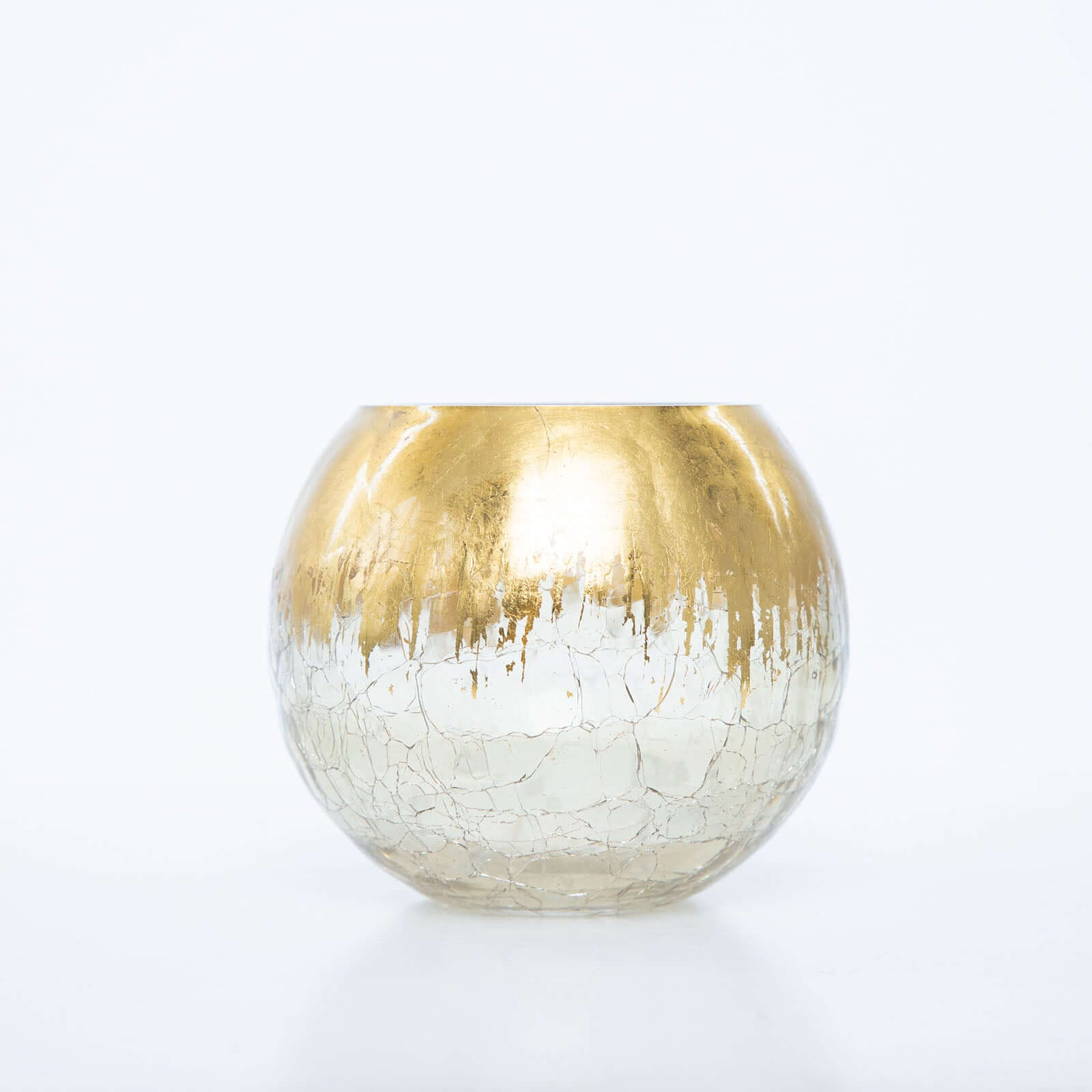 Gold Foiled Glass Bud Vase Crackle Bubble Bowl 4" - Round Table Centerpiece for Floral Arrangements - Image 7