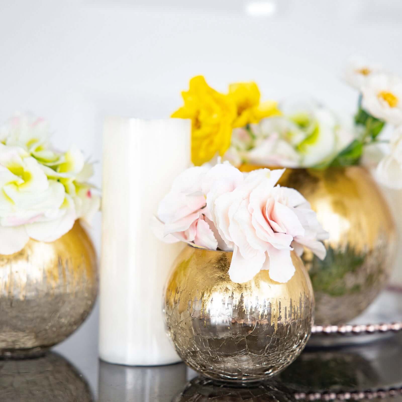Gold Foiled Glass Flower Vase Crackle Bubble Design 6" - Sophisticated Floral Wedding Centerpiece - Image 8