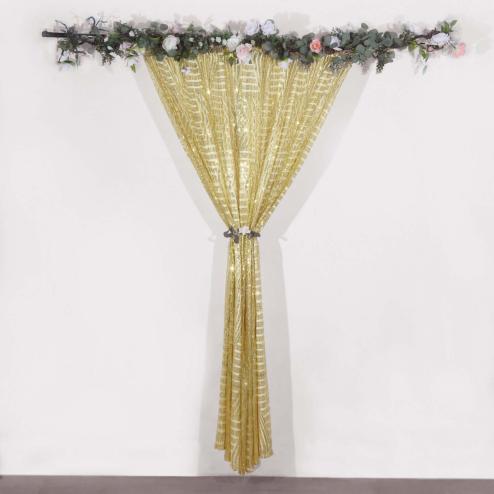 Gold Geometric Sequin Backdrop Drape Curtain with Satin Backing, Seamless Opaque Sparkly Photo Booth Event Divider Panel in Diamond Glitz Pattern - 8ftx8ft - Image 12