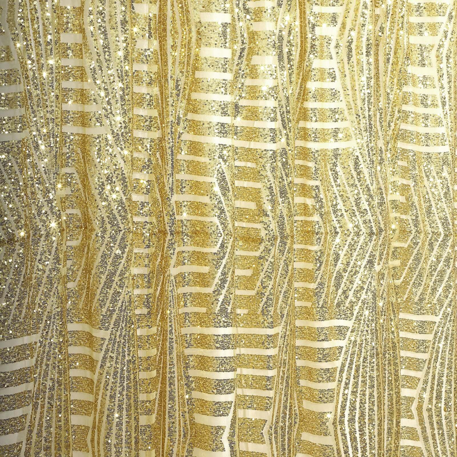 Gold Geometric Sequin Backdrop Drape Curtain with Satin Backing, Seamless Opaque Sparkly Photo Booth Event Divider Panel in Diamond Glitz Pattern - 8ftx8ft - Image 2