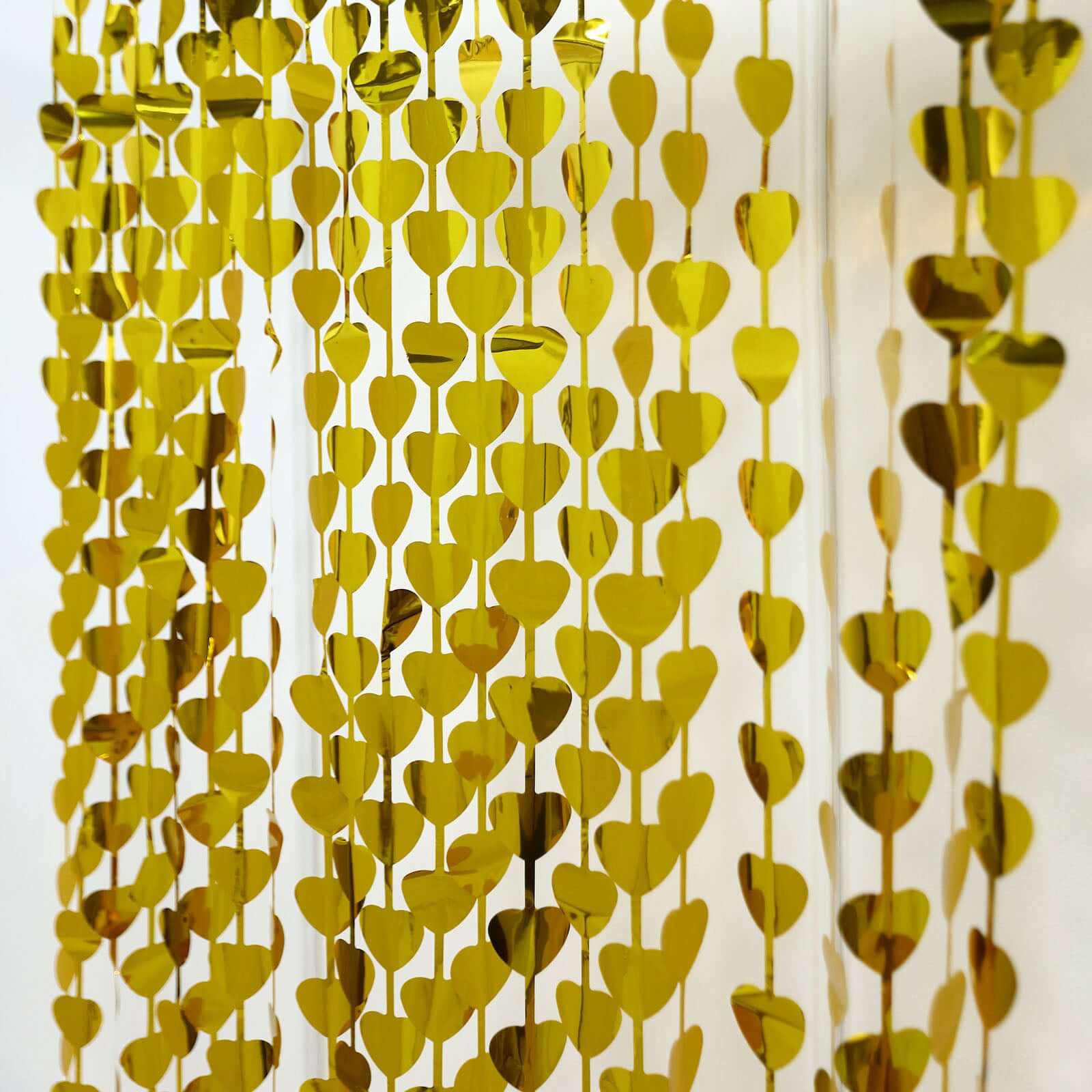 Gold Heart Chain Foil Fringe Curtain Party Backdrop, Metallic Gold Tinsel Streamer Party Decor - Door Window Foil Curtain 3ftx6.5ft - Image 2