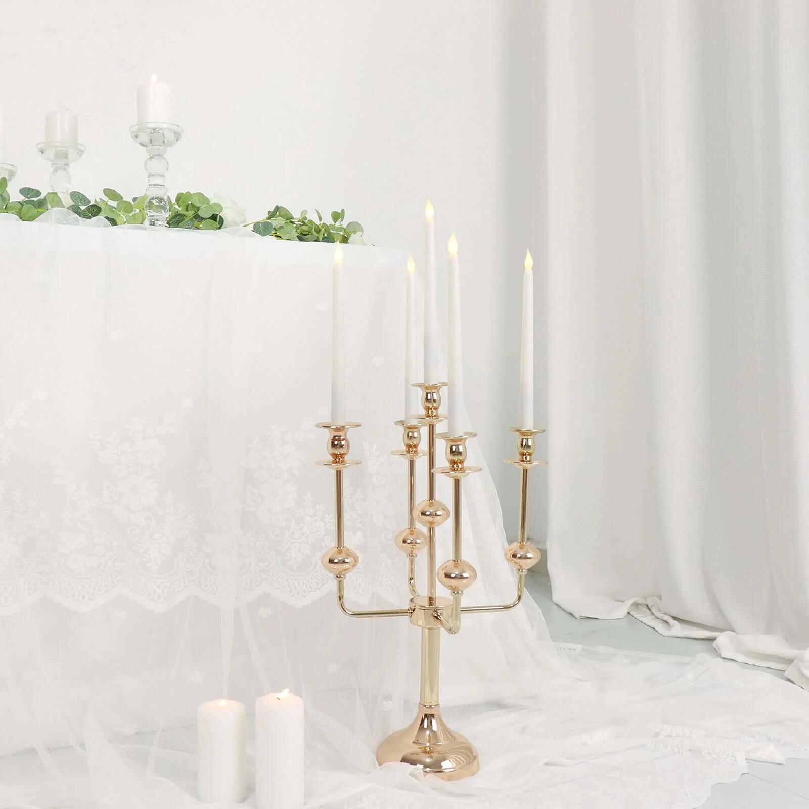 Gold Metal 5-Arm Candle Holder Table Centerpiece 20" Candelabra - Taper Candlestick Stand - Image 10