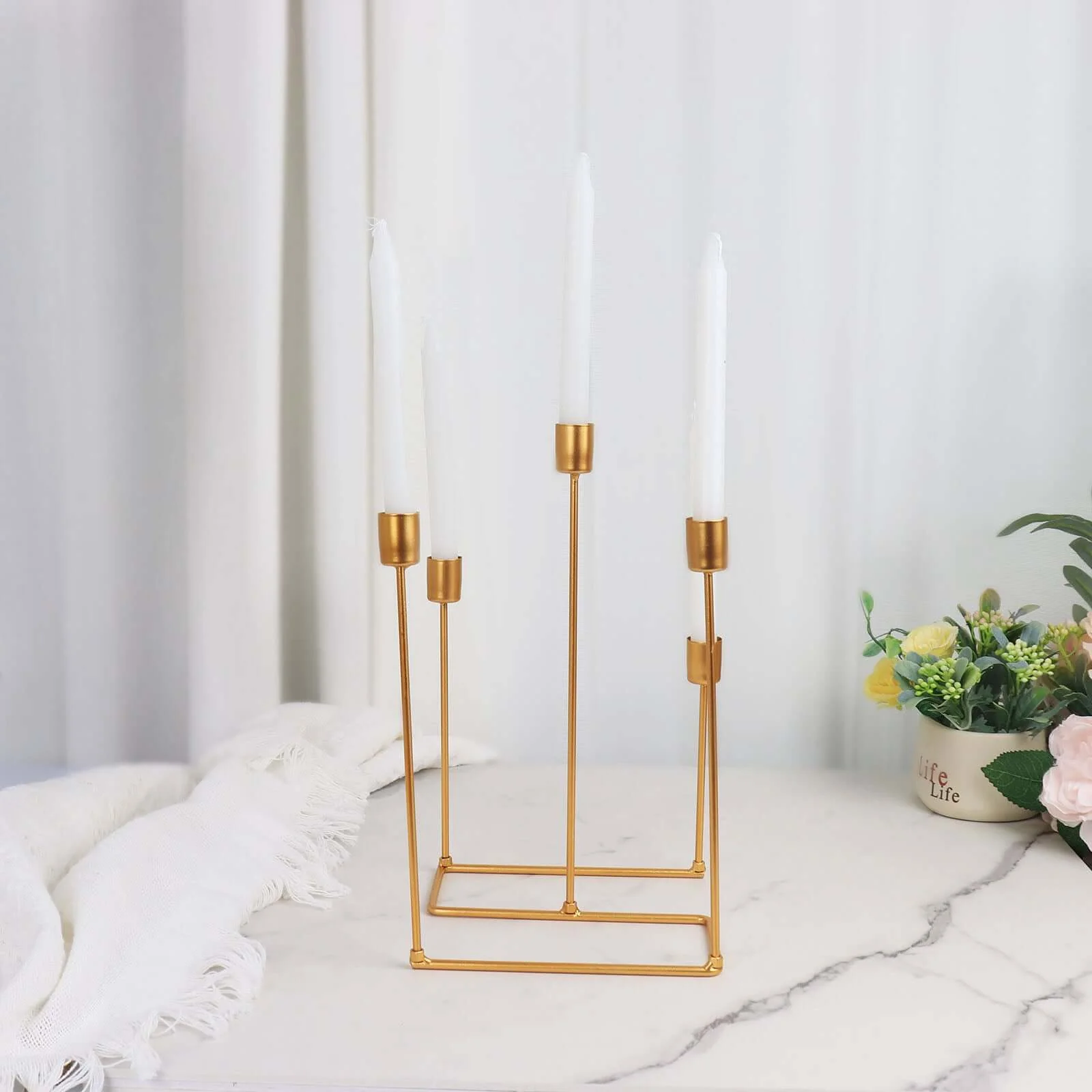 Gold Metal 5-Arm Taper Candle Holder 12", Geometric Candelabra Design - Perfect for Weddings and Party Tables - Image 12