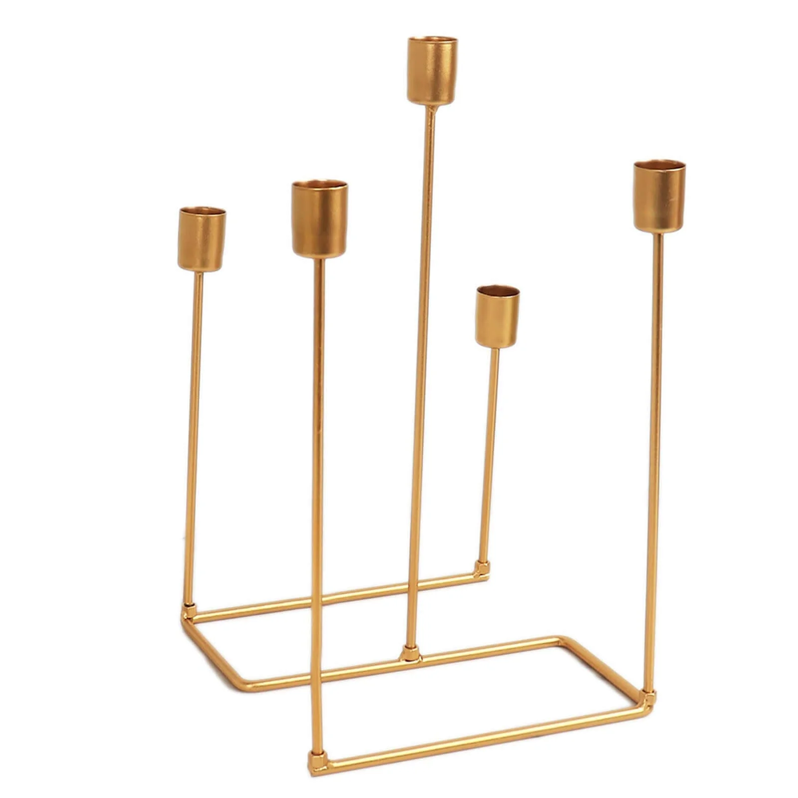 Gold Metal 5-Arm Taper Candle Holder 12", Geometric Candelabra Design - Perfect for Weddings and Party Tables - Image 14